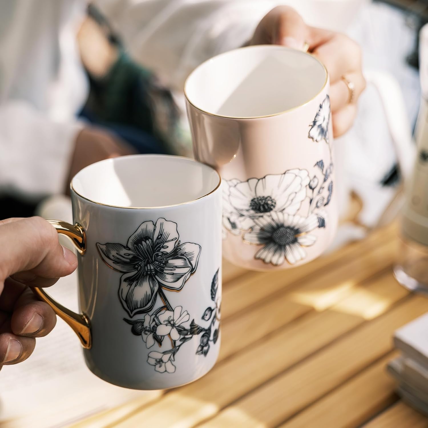 Royal Dutch Taza de café de 12 onzas líquidas, tazas de café de porcelana fina de hueso, tazas de cerámica con mango para capuchino, latte,