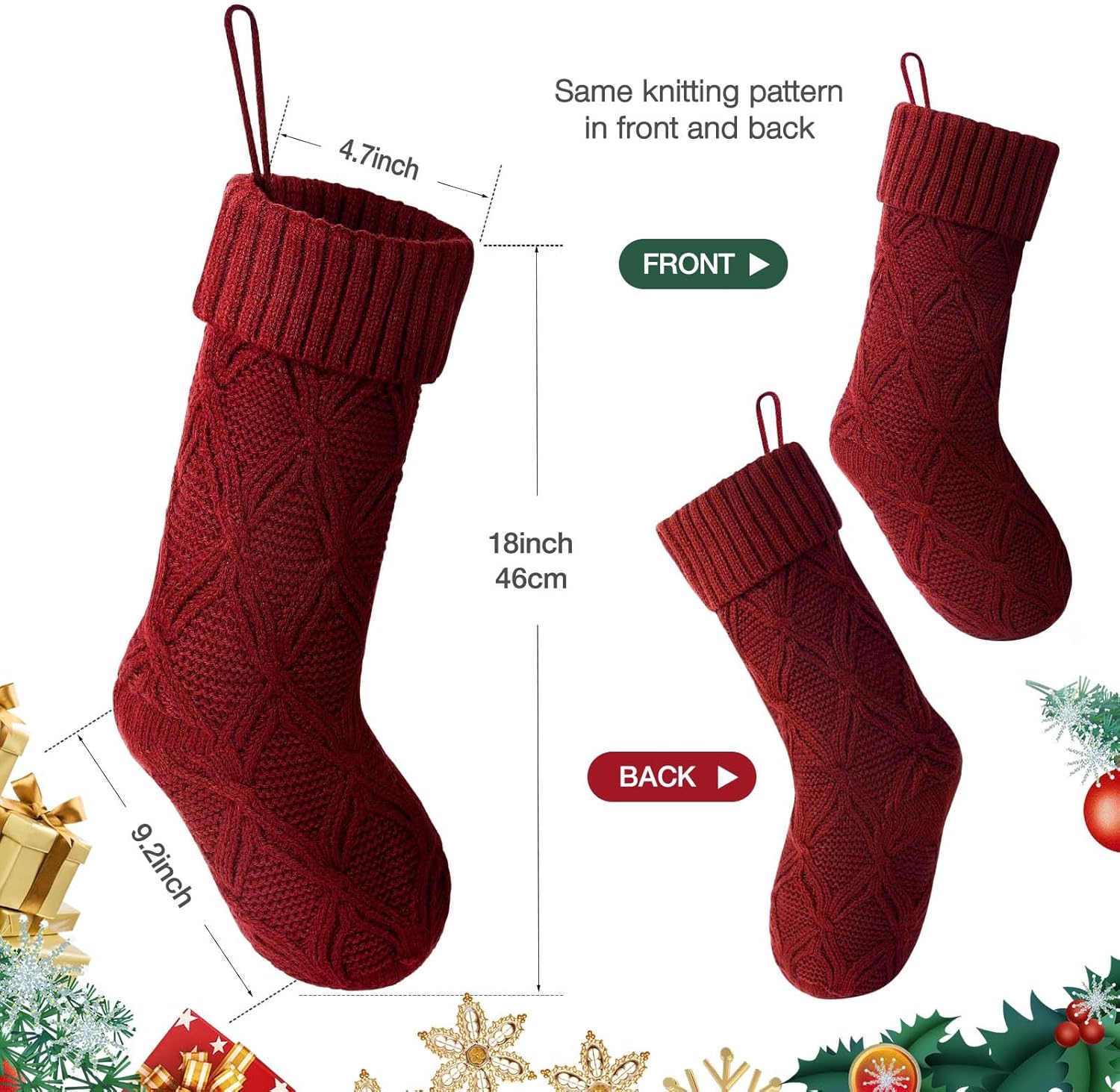 Hommtina Medias de Navidad, medias de Navidad personalizadas de 18 pulgadas, tamaño grande, punto trenzado, regalos (estilo 2, 6 unidades, blanco,