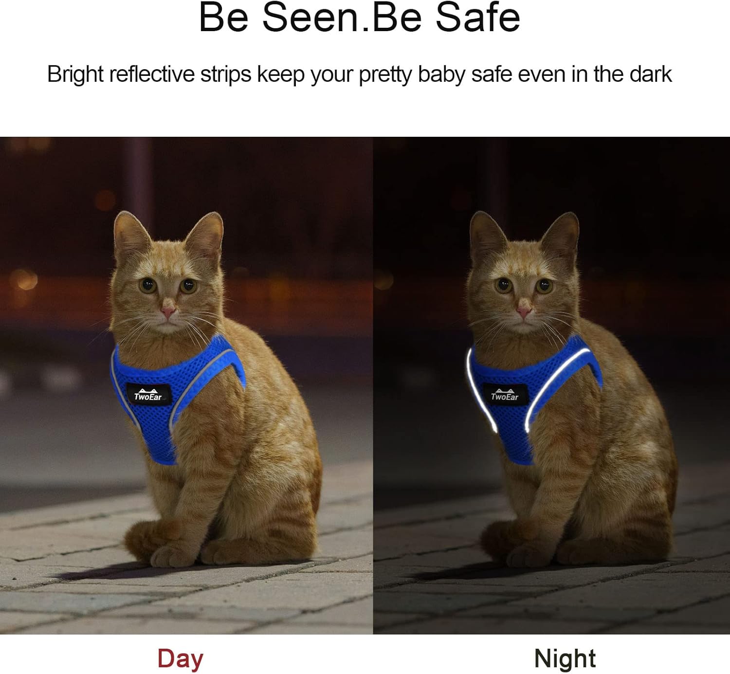 TwoEar Arnés de gato a prueba de escape, suave chaleco ajustable para perro, de malla transpirable, chaqueta reflectante de fácil control para