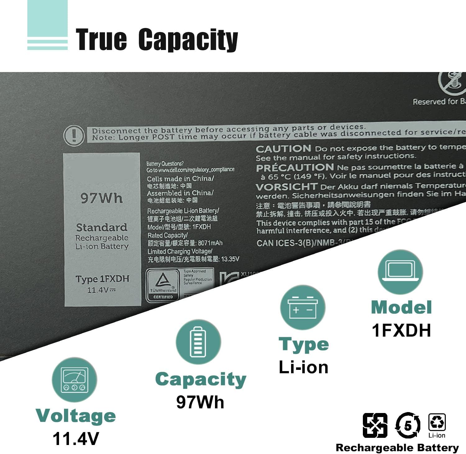 1FXDH 1WJT0 – Batería para portátil Dell Precision 3541 3551 Latitude 15 5501 5511 E5501 E5511 Series 01WJT0 D191G 0D191G CN-0D191G 11.4V 97Wh
