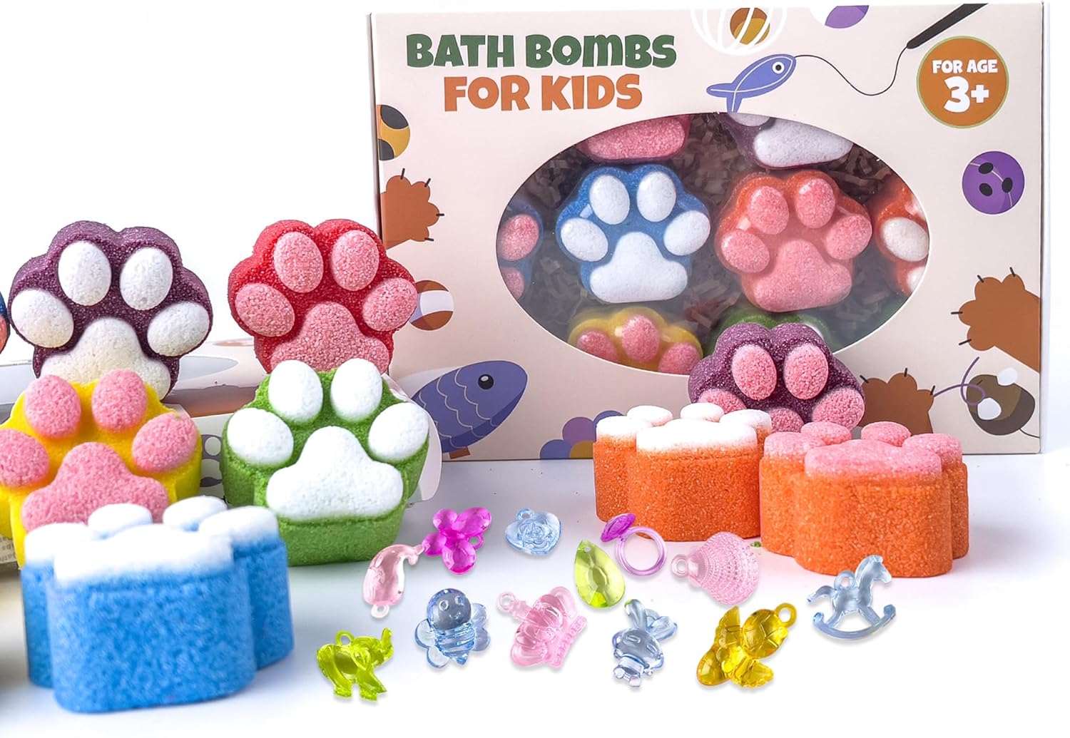 Bomba de baño de patas para niños con juguetes sorpresa en el interior, 12 piezas coloridas hechas a mano de bola de baño natural con juguetes de