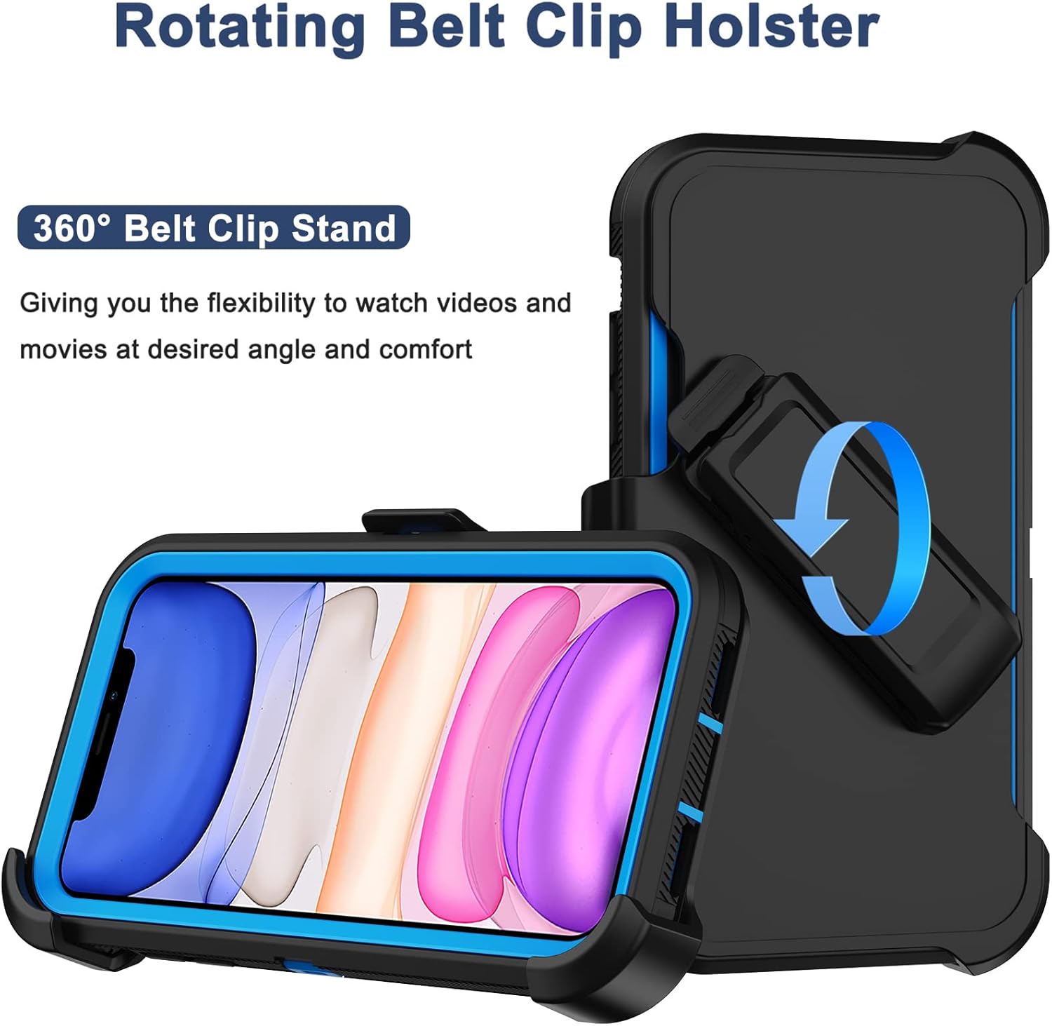 Funda para iPhone 11 con funda de clip para cinturón, 2 protectores de pantalla, grado militar resistente a prueba de golpes, a prueba de polvo y