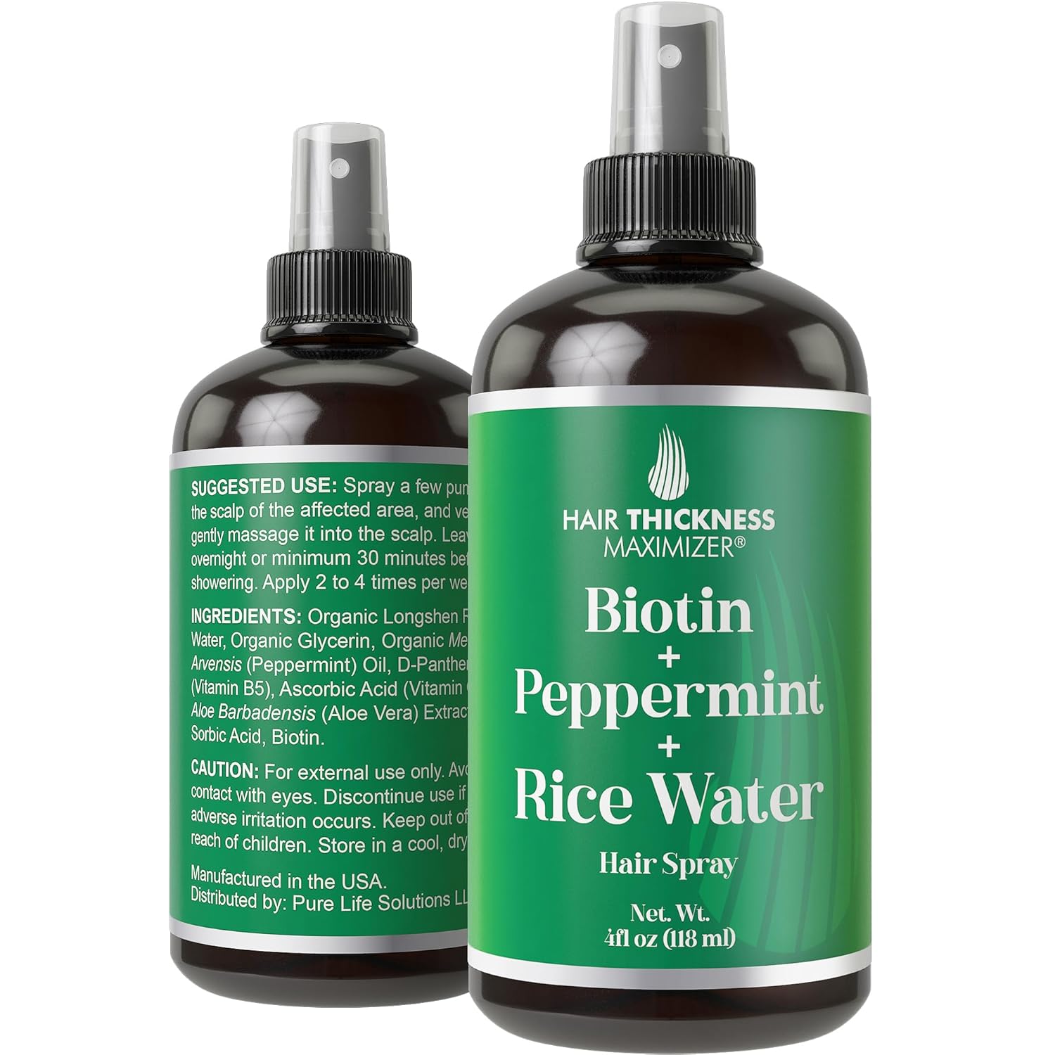 Biotina + aceite de menta + espray de agua de arroz para el crecimiento del cabello. Vegano, acondicionador sin enjuague en spray para mujeres,