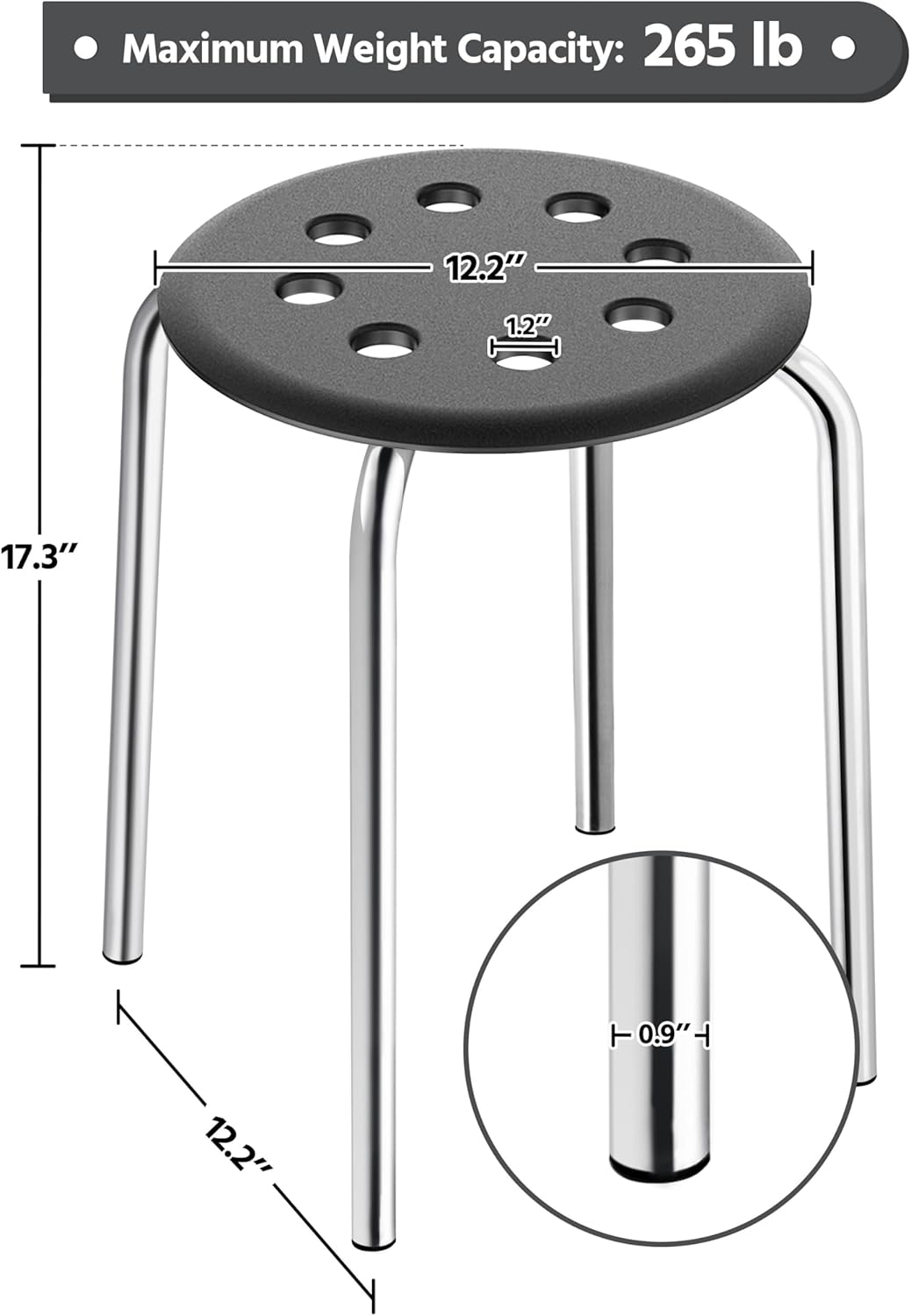 Yaheetech Taburetes apilables de plástico, sillas de taburete de aula, asientos flexibles de 17.3 pulgadas de altura, parte superior redonda