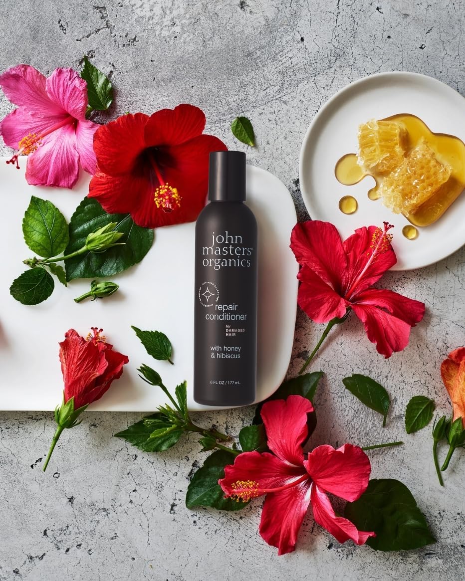 John Masters Organics  Acondicionador de reparación para cabello dañado con miel e hibisco  453 ml (nuevo)