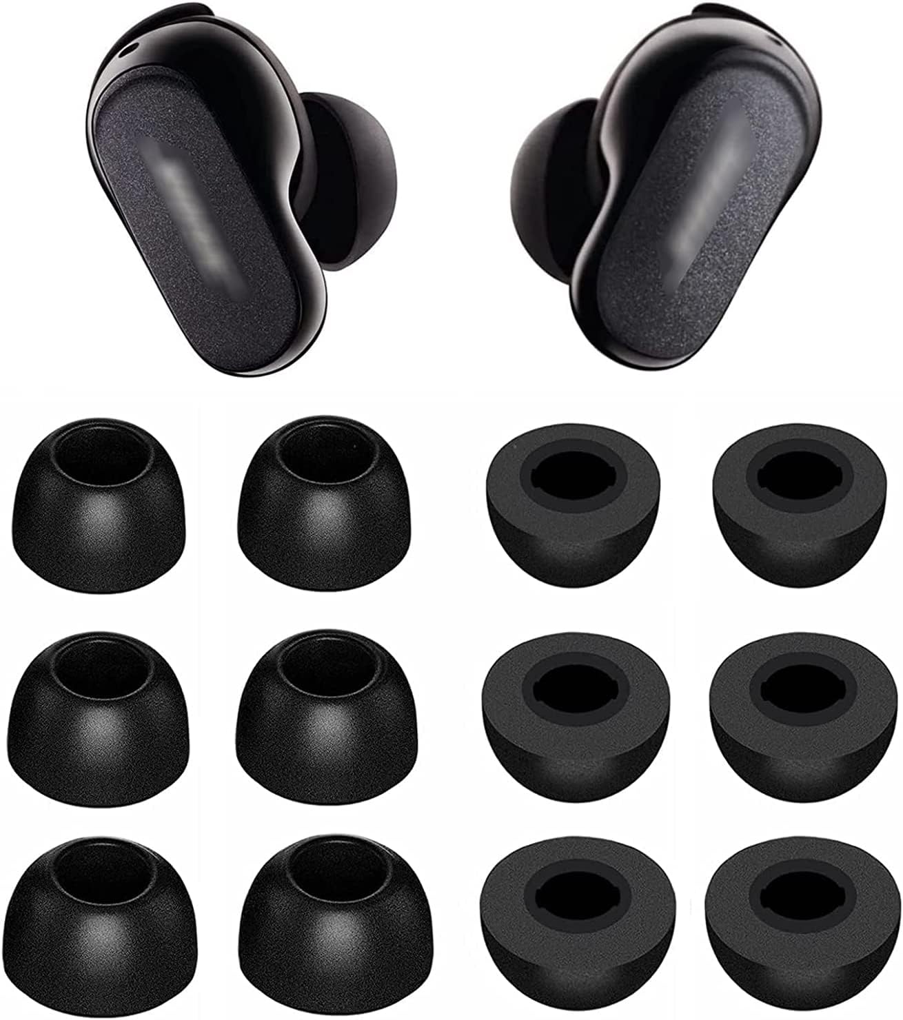 Puntas de espuma compatibles con auriculares Bose QuietComfort II, tamaños SML que caben en la funda, punta de espuma viscoelástica suave, repuesto