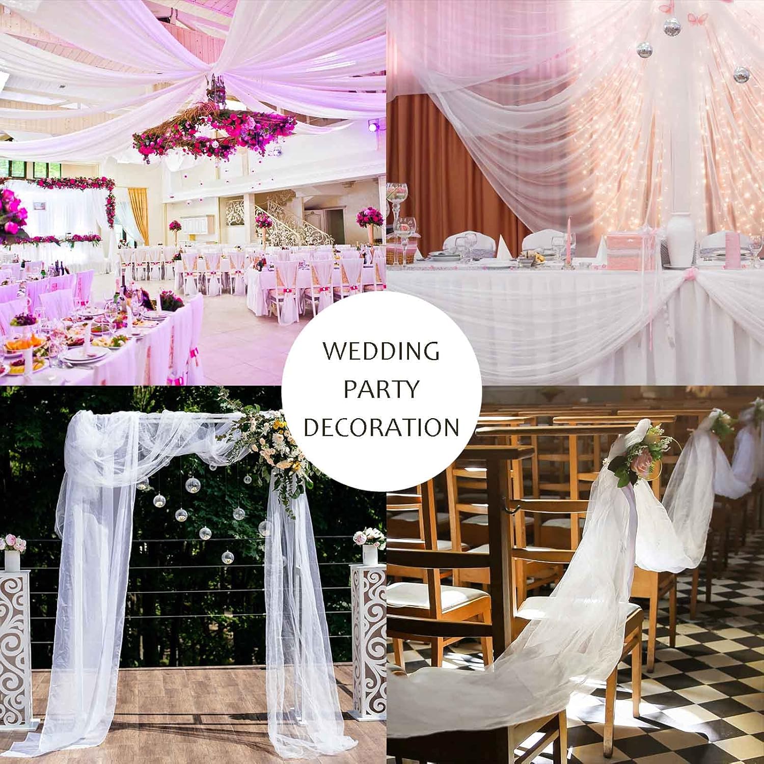 HAVII Rollo de tul blanco de 54 pulgadas x 20 yardas para decoración de bodas, fiestas de cumpleaños, falda de mesa tutú, carrete de tela de tul,