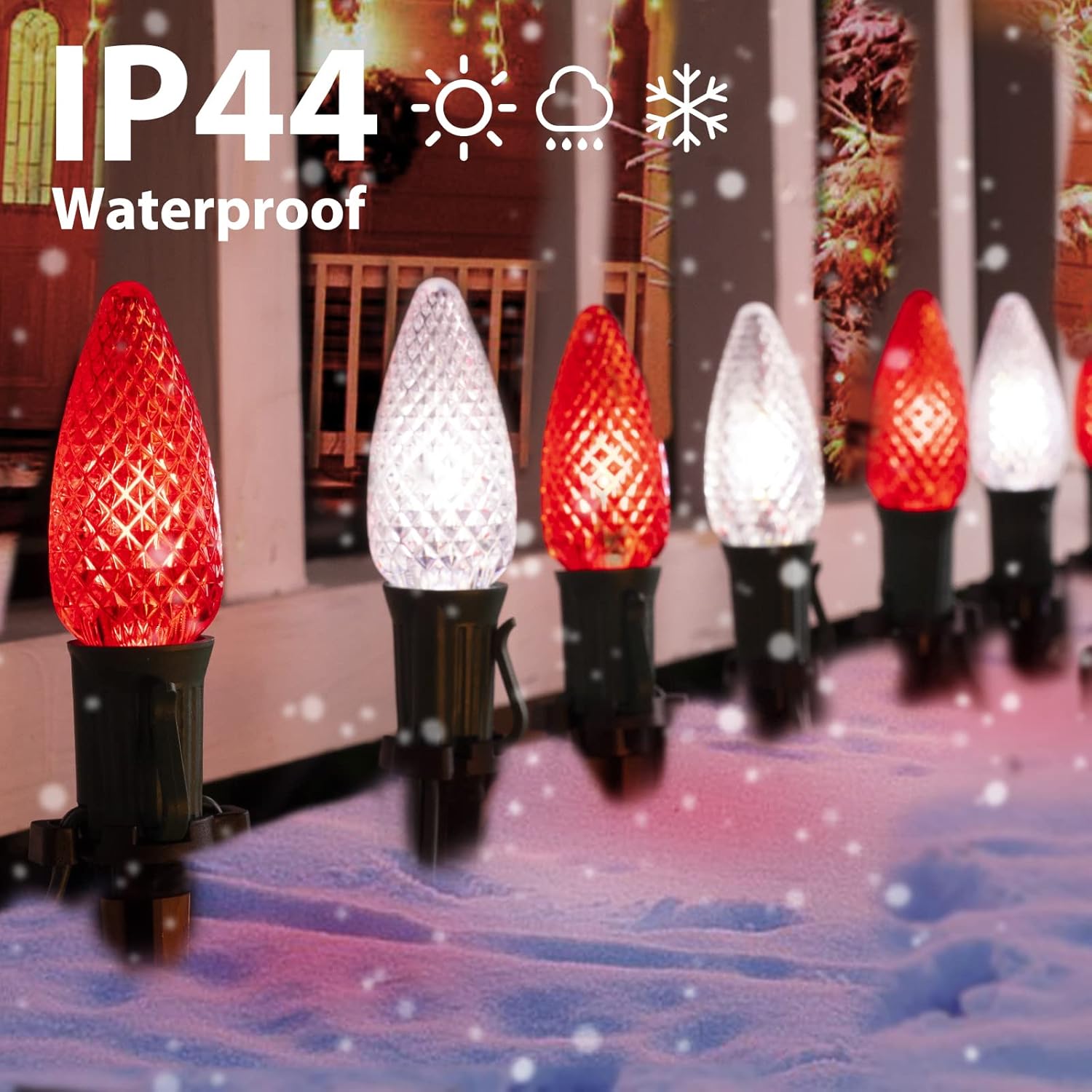 Luces LED C9 de Navidad para exteriores con estacas, 25.7 pies, 20 luces LED C9 de fresa, conectables, inastillables, marcador de luces de camino