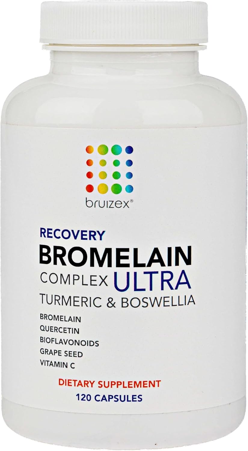 BRUIZEX Suplemento de alivio de moretones ultra bromelina y quercetina, 120 cápsulas  Suplementos de cirugía de piel moretonada, recuperación de