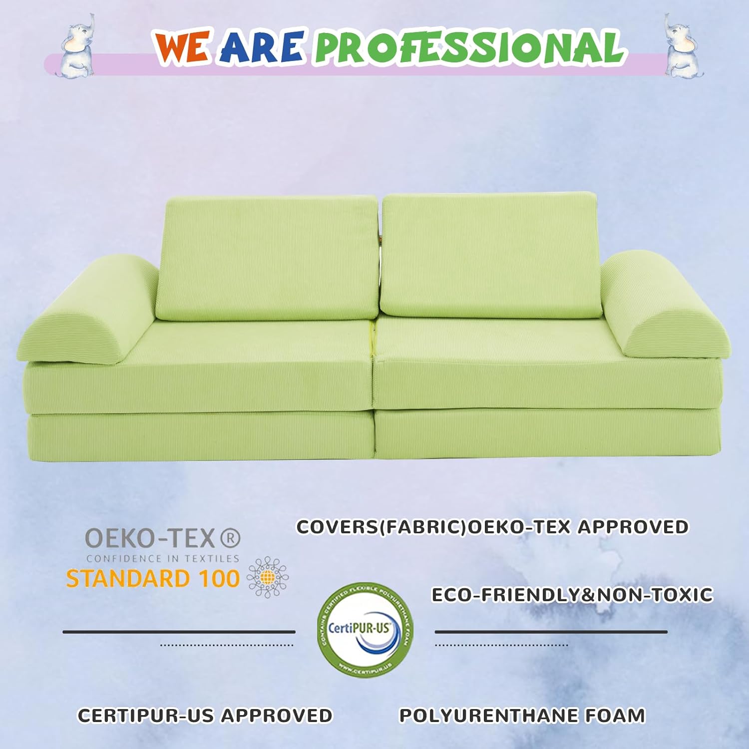 jela Kids Couch, Floor Sofa Modular Funiture for Kids, Luxury Corduroy Fabric Playhouse Play Set for Toddlers Babies, Modular Foam Play Couch Indoor