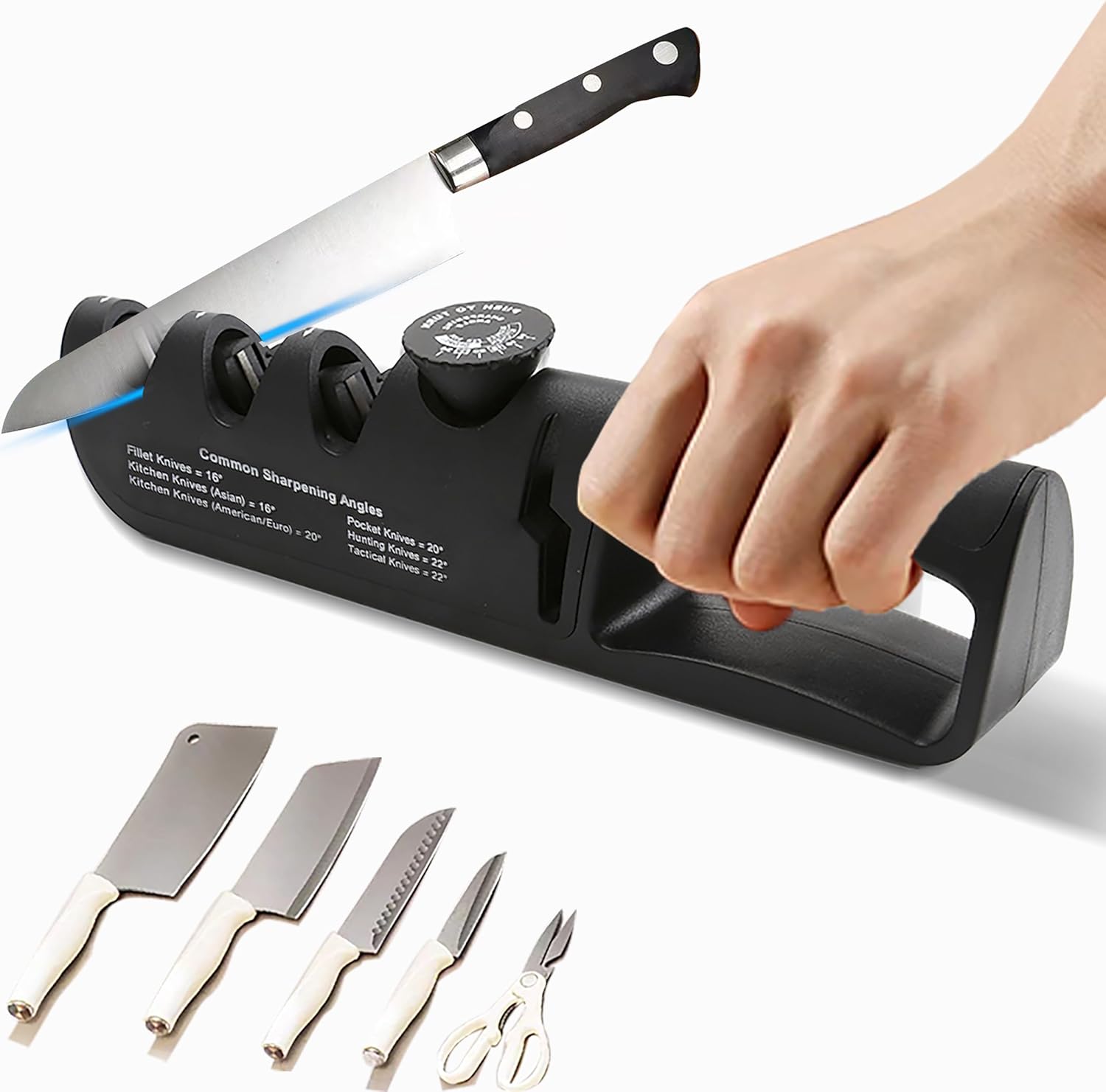 “Afilador de cuchillos de cocina multifuncional seis niveles de ajuste, adecuado para todo tipo de cuchillos” (negro)