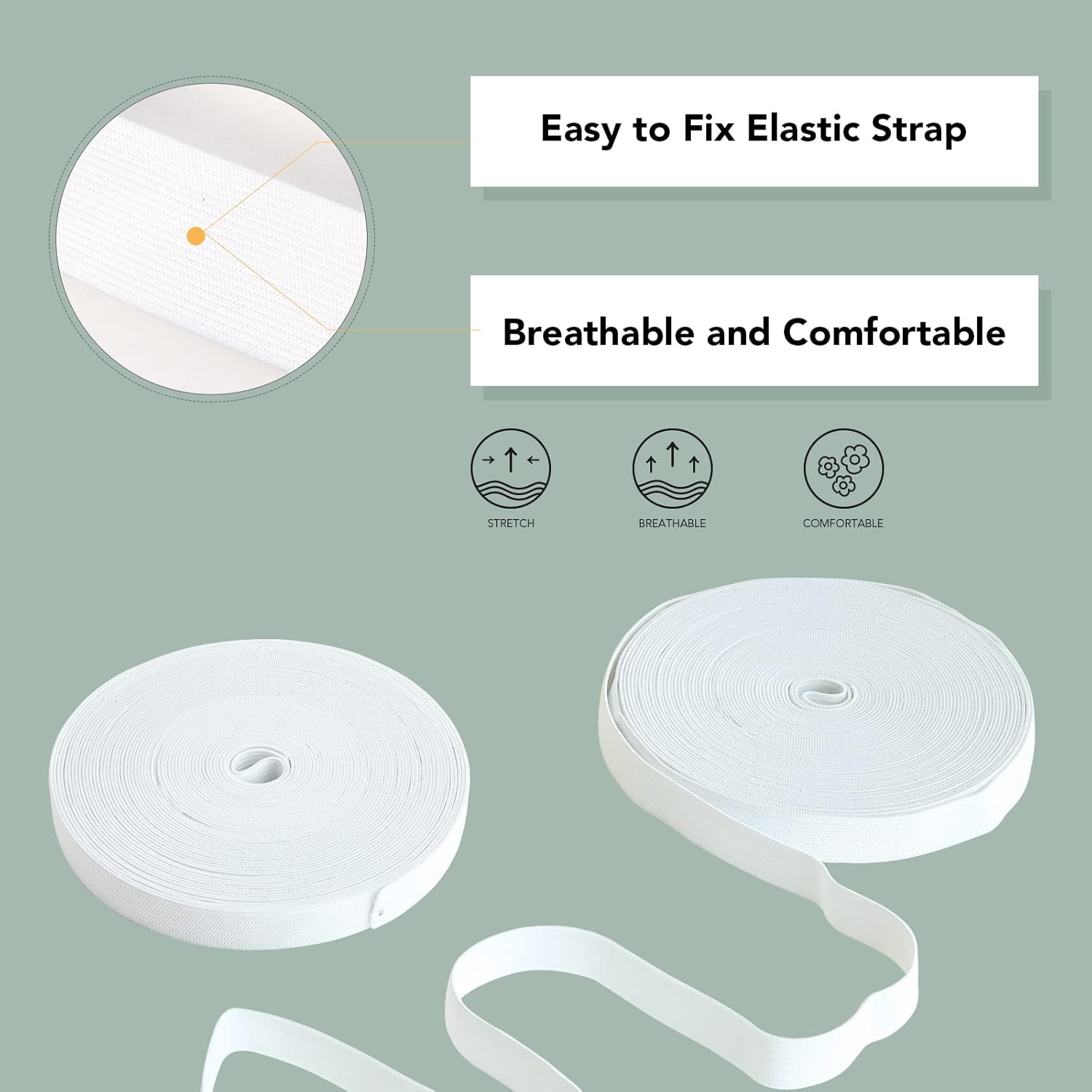 Bandas elásticas para coser de 0.6 pulgadas, 11 yardas, carrete elástico de punto blanco, alta elasticidad para cinturilla, pantalones, vestido,