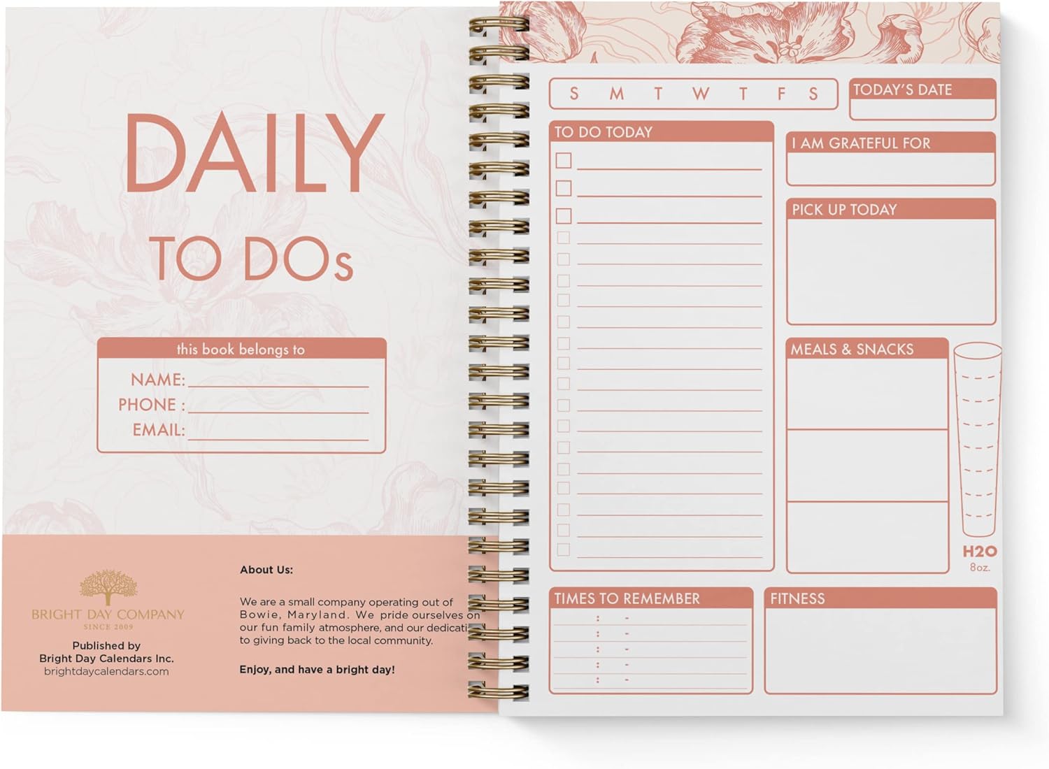 Bright Day – Planificador de lista de tareas diarias sin fecha, cuaderno de gestión del tiempo sin fecha, organizador en espiral de 8.25 x 6.25