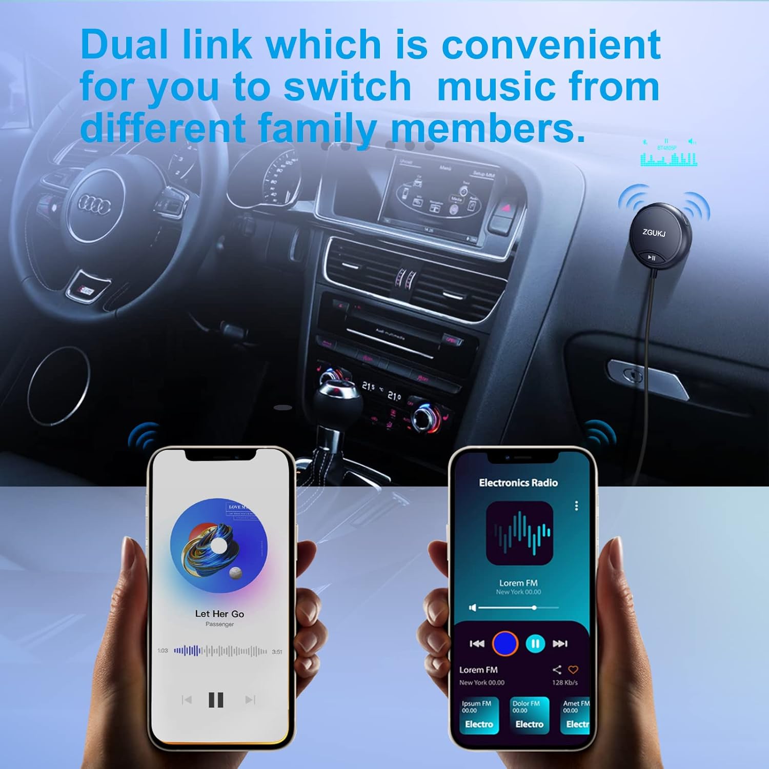 Adaptador Bluetooth auxiliar para automóvil, kit Bluetooth para coche para hablar con manos libres y transmisión de música, receptor Bluetooth con