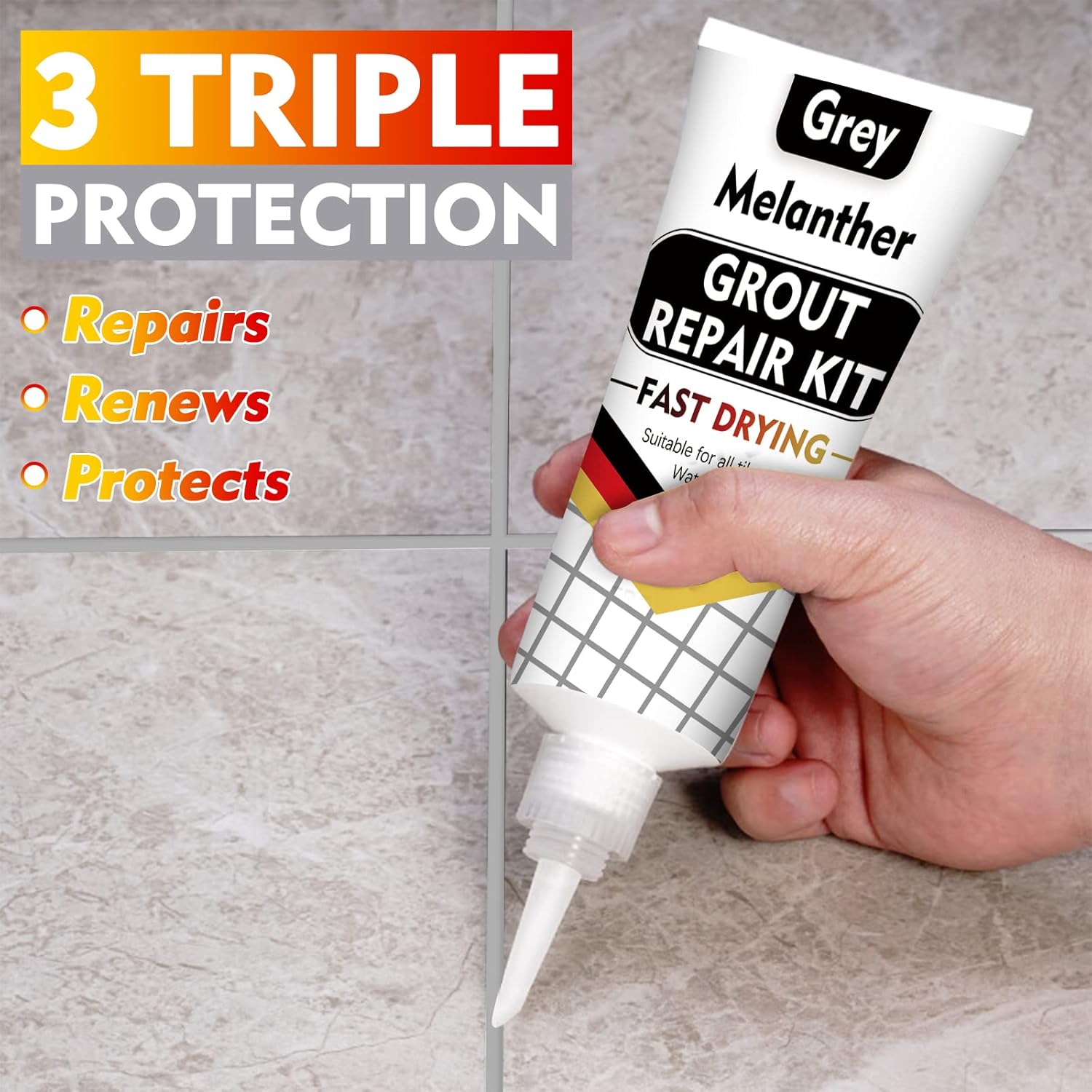 Tubo de llenado de lechada  Paquete de 2 pinturas de lechada de azulejos gris claro para suelo de ducha de baño, kit de reparación de lechada de