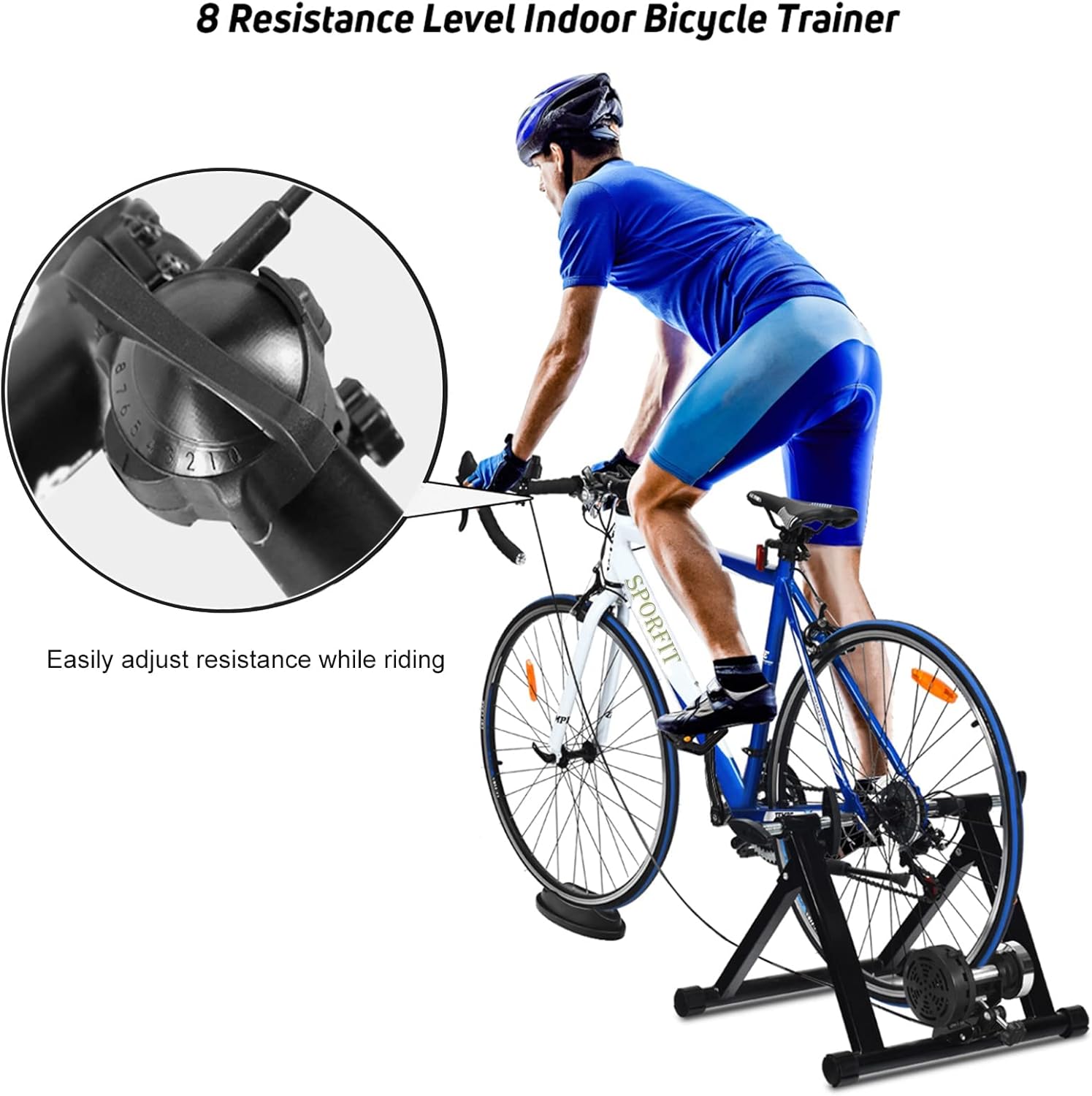 Sporfit Soporte de entrenamiento de bicicleta, soporte de bicicleta estacionario para montar en interiores, soporte magnético de acero para ruedas
