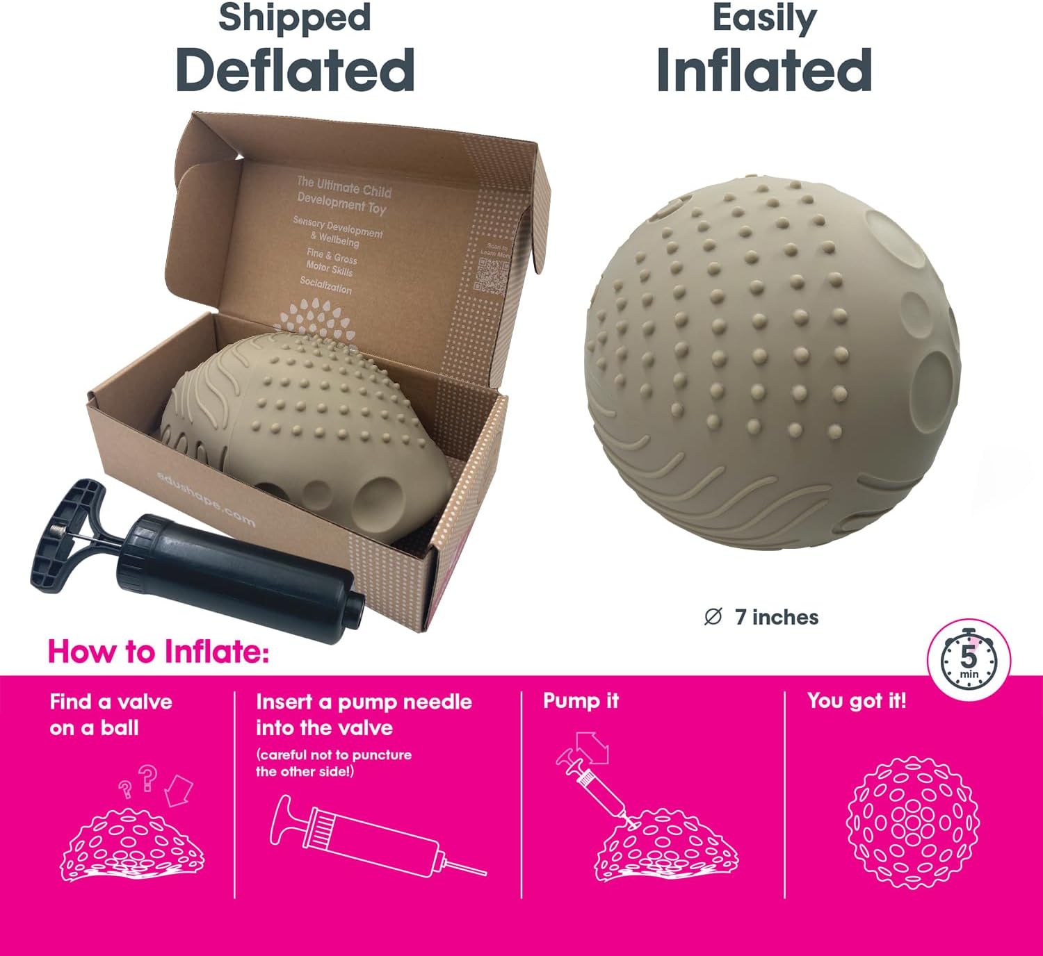 Edushape Texture-iffic Sensory Ball for Baby – 7″ Baby Ball That Helps Enhance Gross Motor Skills for Kids – Toddler Ball with 8 Sections of