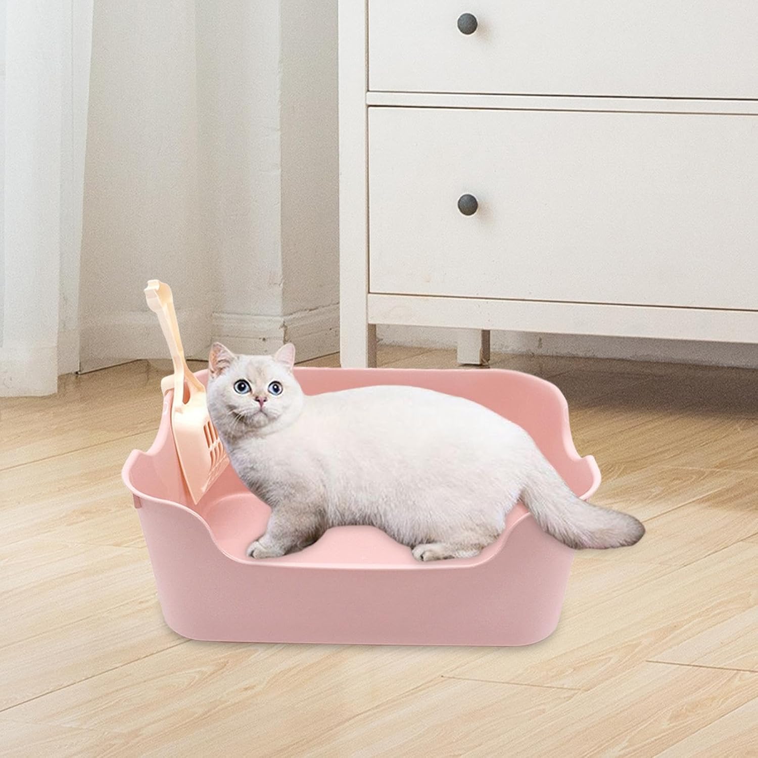 Sartén de inodoro para gatos pequeños, medianos y grandes, fácil de limpiar, contenedor de arena para gatos, color rosa