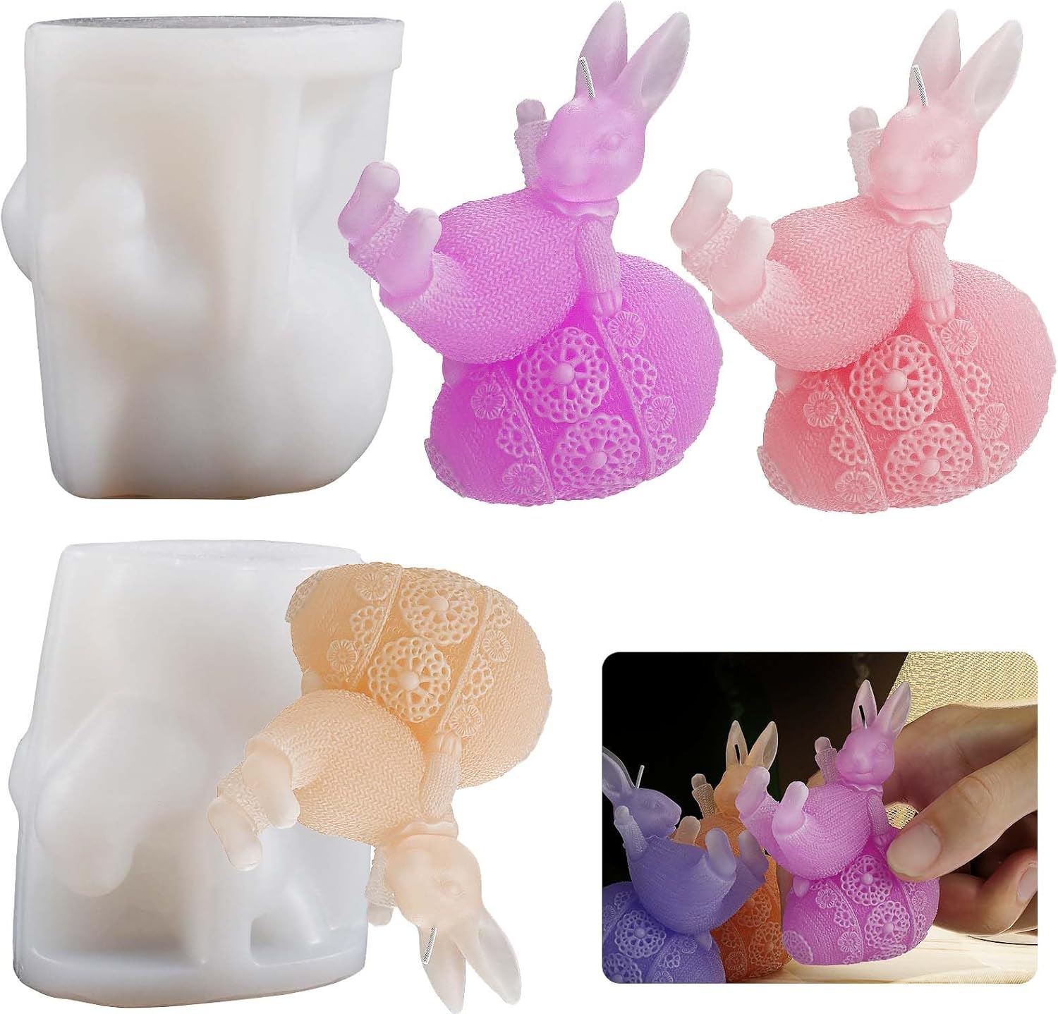 Molde de resina de conejo, molde de vela de conejo, molde de huevo de conejo, molde de animal, molde de fundición de resina de conejo, molde de