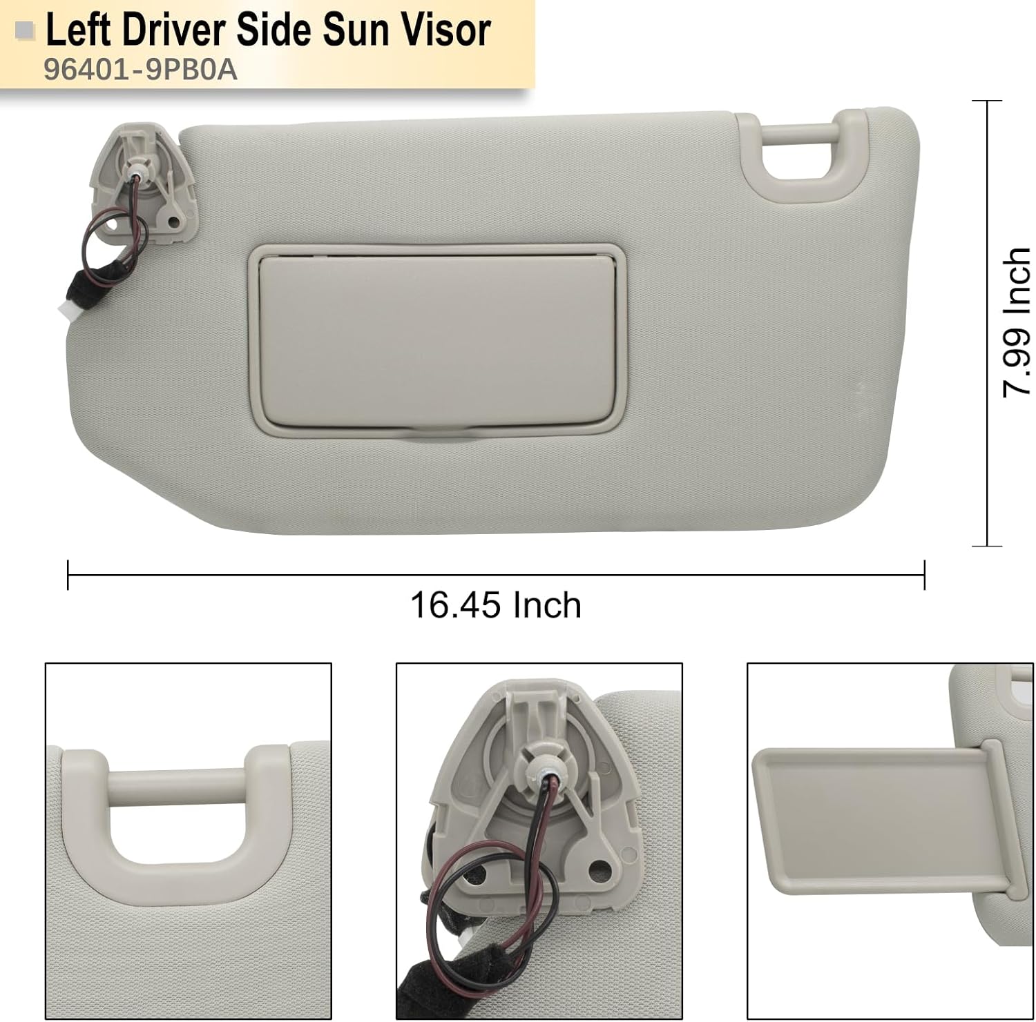 Reemplazo de visera solar del lado izquierdo del conductor compatible con Pathfinder 2013-2018 Infiniti QX60 2014-17 y Infiniti JX35 2013 con