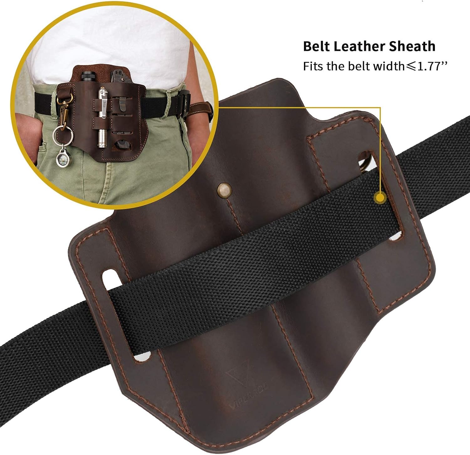 VIPERADE PJ13 Funda multiherramienta de cuero para cinturón, organizador de cinturón EDC de cuero para multiherramientas, linterna, bolígrafo, funda