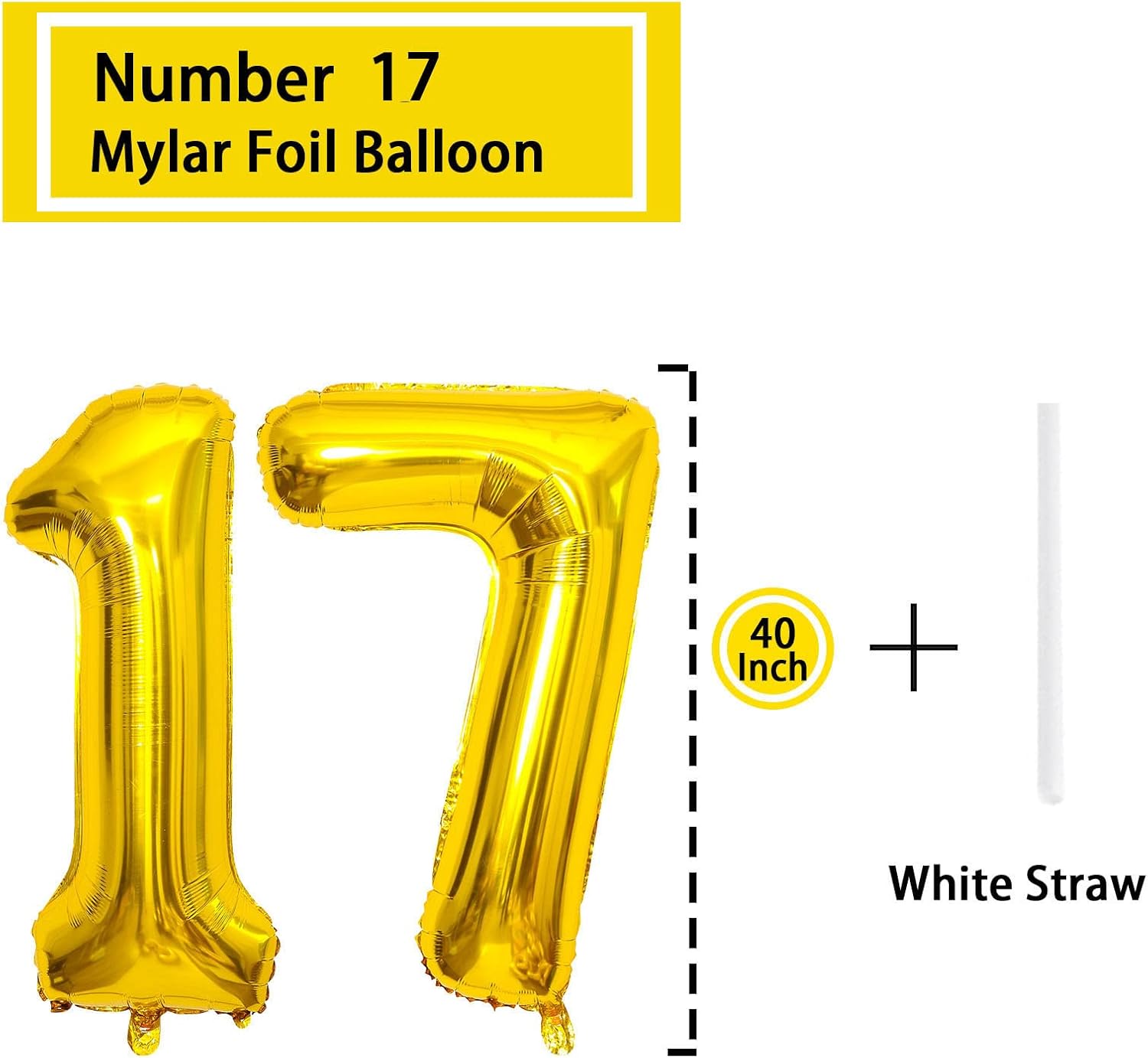 Globo dorado con el número 17 de 40 pulgadas, globos grandes de Mylar para niños de 17 años, decoraciones de fiesta de cumpleaños, bodas,