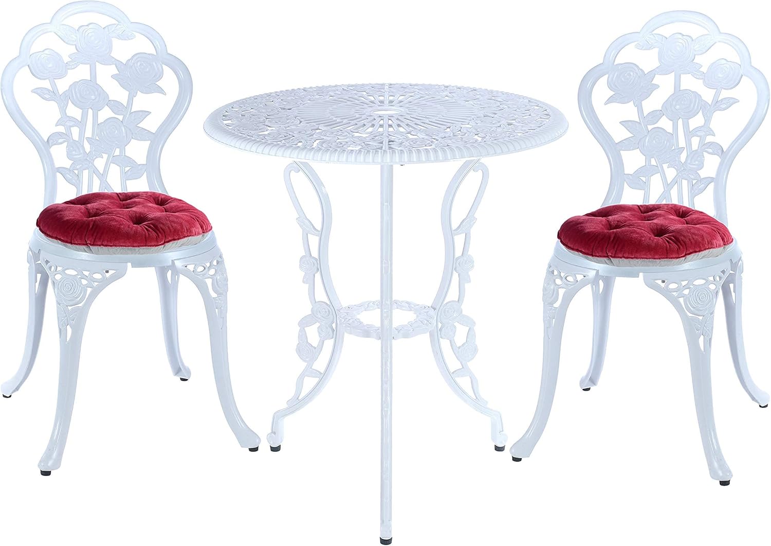 Mandolin Juego de mesa de 5 piezas de aluminio fundido para patio, juego de mesa para exteriores, impermeable y resistente al sol (blanco rosa)