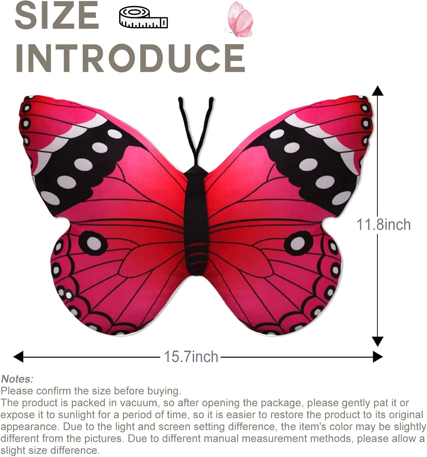 CHELEI2019 Almohada de mariposa de 15.7 pulgadas, diseño de mariposa rosa, juguete de peluche, regalo para niños