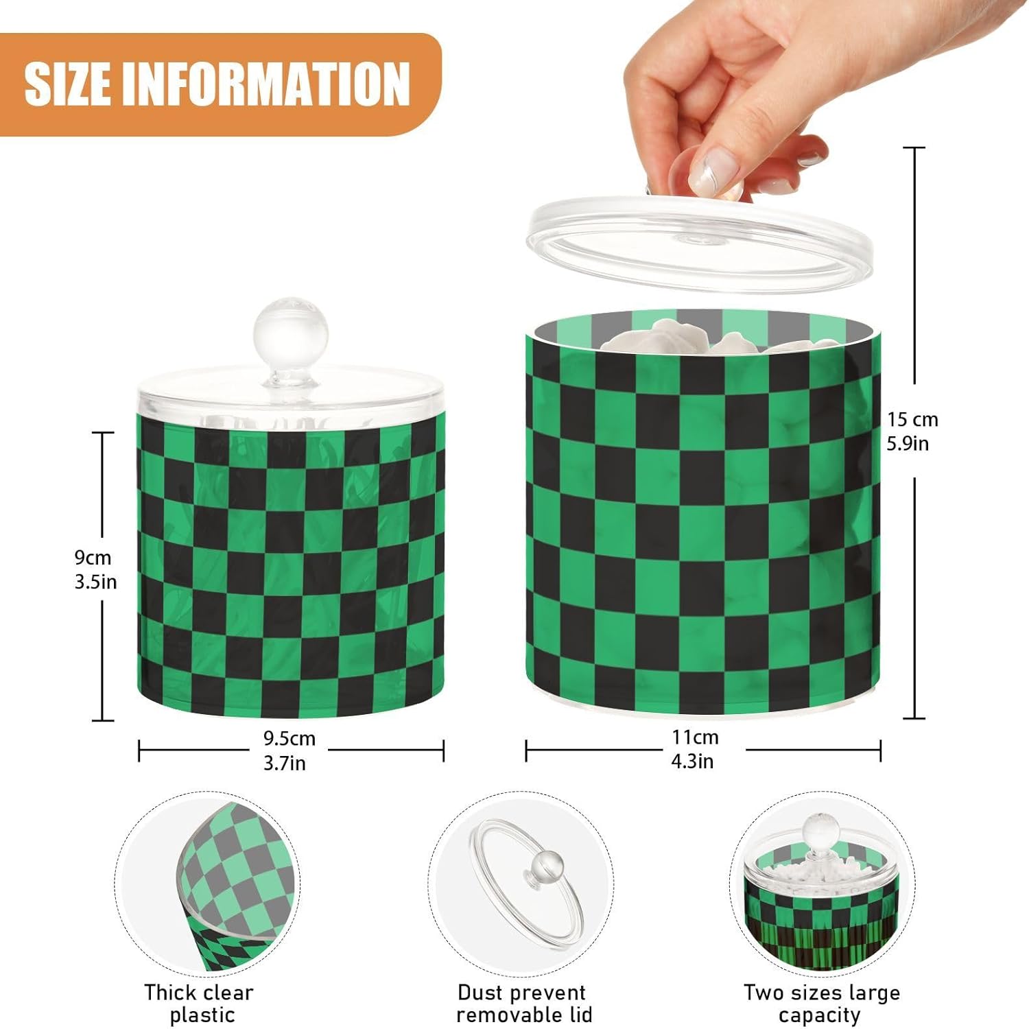 Black Green Squares Jars with Lids Canister Jar Bathroom Containers Small Jars Cotton Swab Dispenser for Dorm Room Essentials for College Students