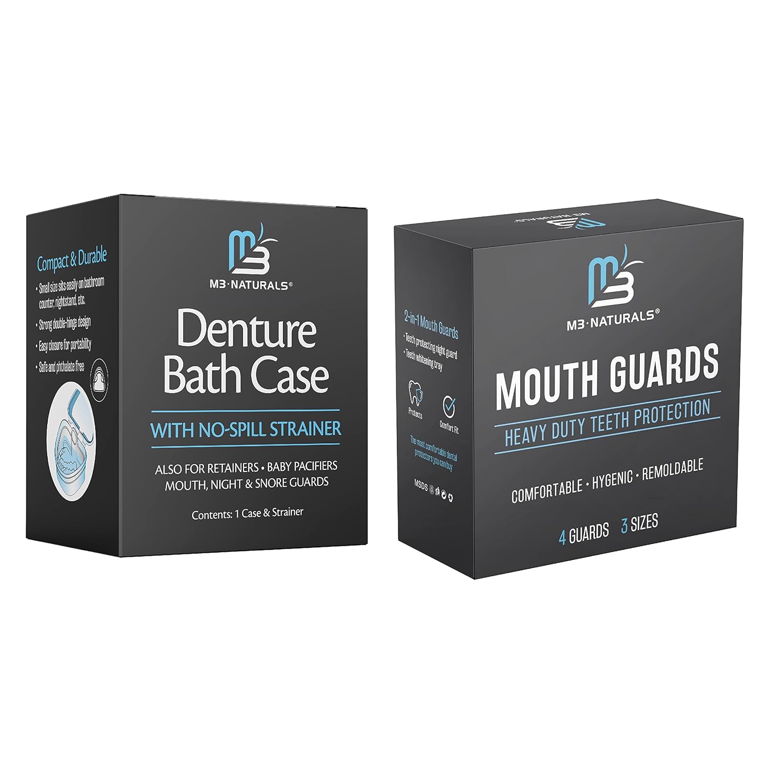 M3 Naturals Estuche de baño para dentaduras postizas con protector bucal