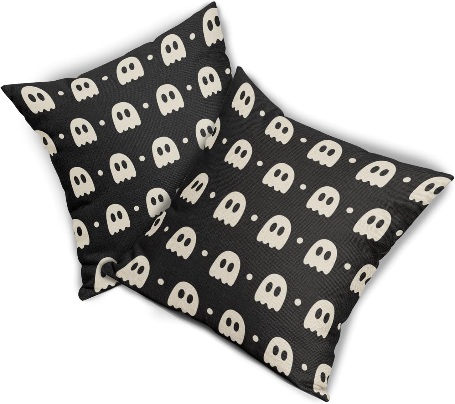 Juego de 2 fundas de almohada de fantasma negro y beige de 18 x 18 pulgadas  18.0 x 18.0 in., bonitas fundas de almohada decorativas de lino de