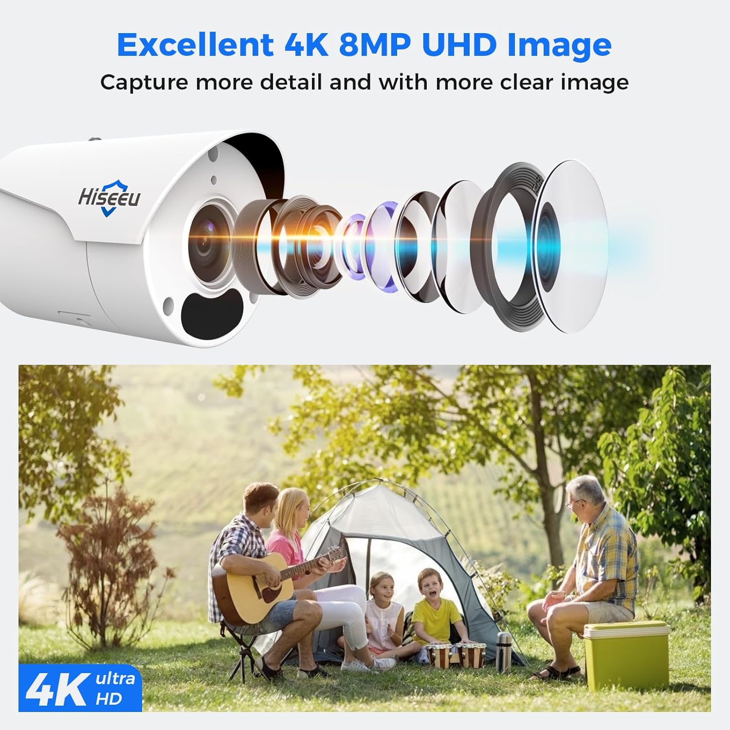 4K HD+3TB HDD Sistema de cámara de seguridad Hiseeu 4K PoE, sistema de cámara de seguridad PoE con 4 cámaras IP PoE, visión amplia de 121,