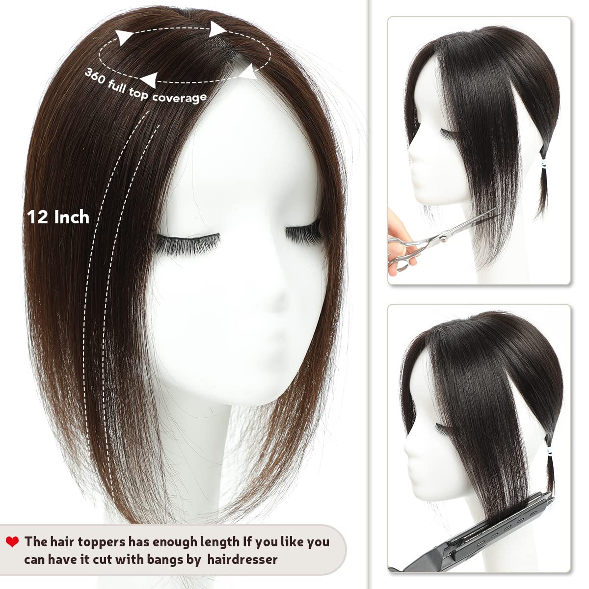 Toppers de cabello humano real para mujer, sin flequillo, extensiones de cabello superior para pelucas de adelgazamiento, base de encaje mejorada,
