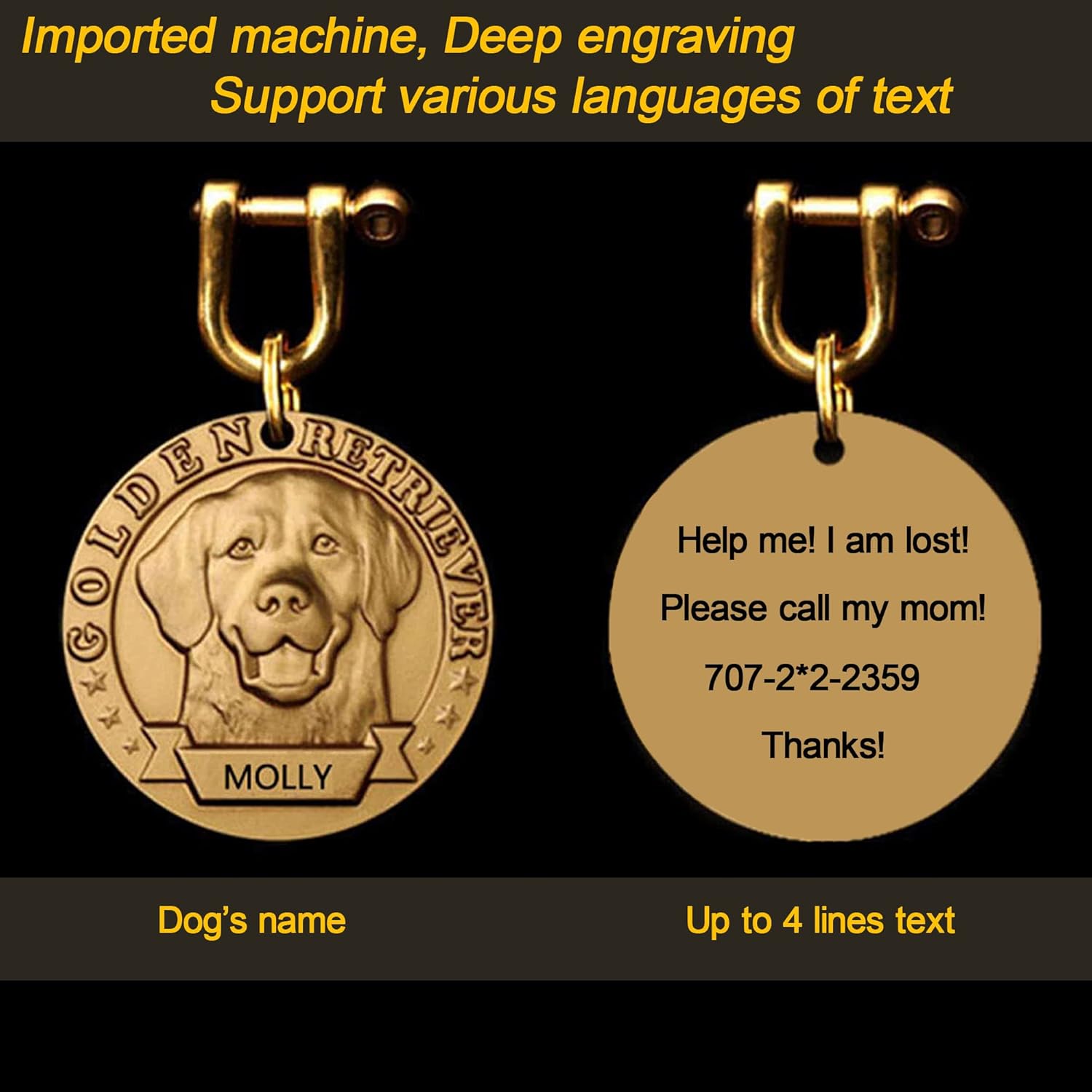 Davisia Etiquetas de identificación para mascotas de cobre puro, etiquetas para perro personalizadas, patrón de mascota de alivio tridimensional,