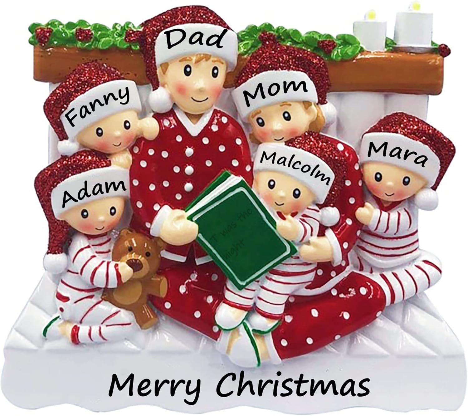 Adorno de Navidad, adorno familiar personalizado 2023, para leer el nombre en la cama, pijama, decoraciones familiares, colgante colgante de árbol