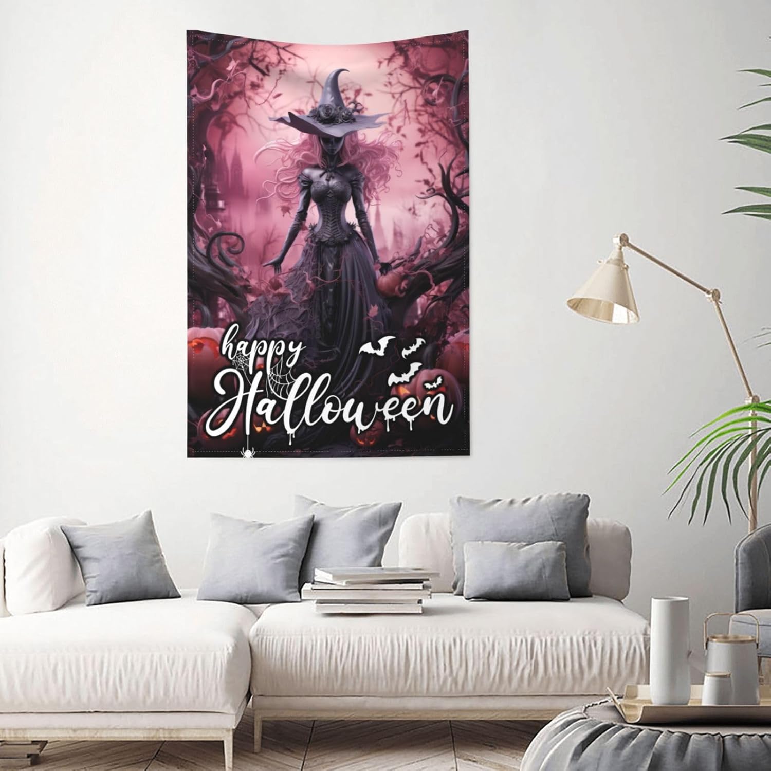 Tapiz decorativo de pared de Halloween, de 80 x 60 pulgadas, de color rosa, castillo de Halloween, decoración para colgar en la pared, tapiz