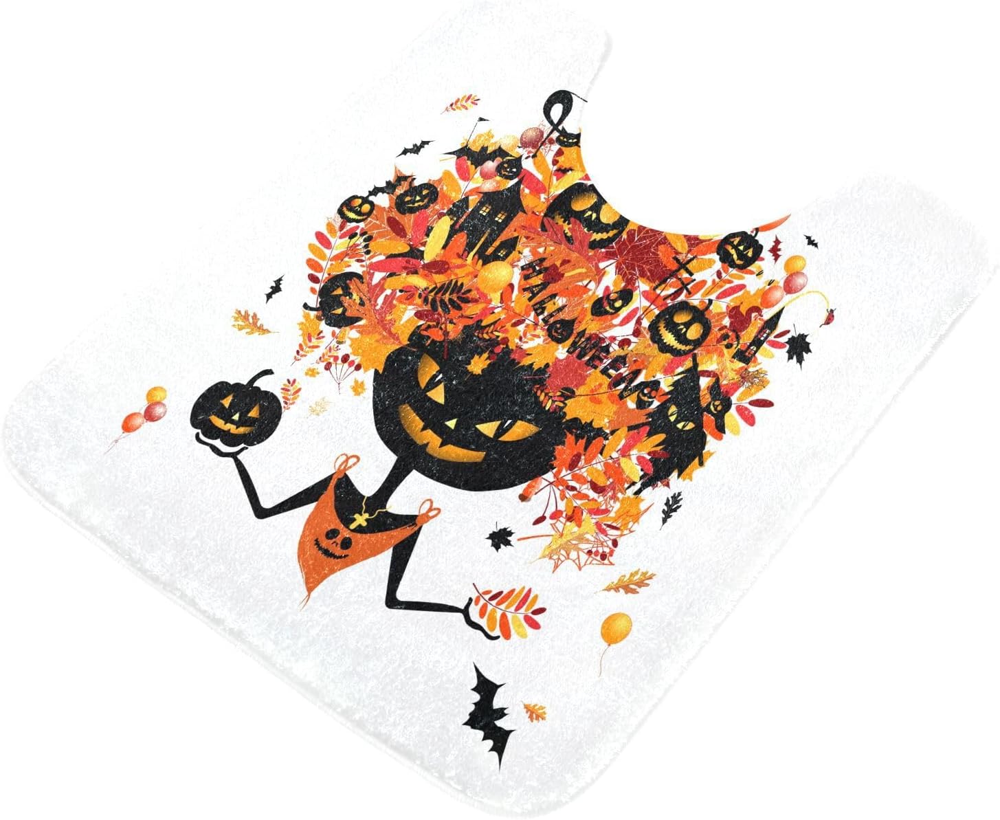 Bathroom Rugs Sets 2 Piece 24×16+24×20 Inch,Soft U-Shaped Contour Toilet Rug Halloween Pumpkin Head Non-Slip Absorbent Bath Floor Mat Carpet Set