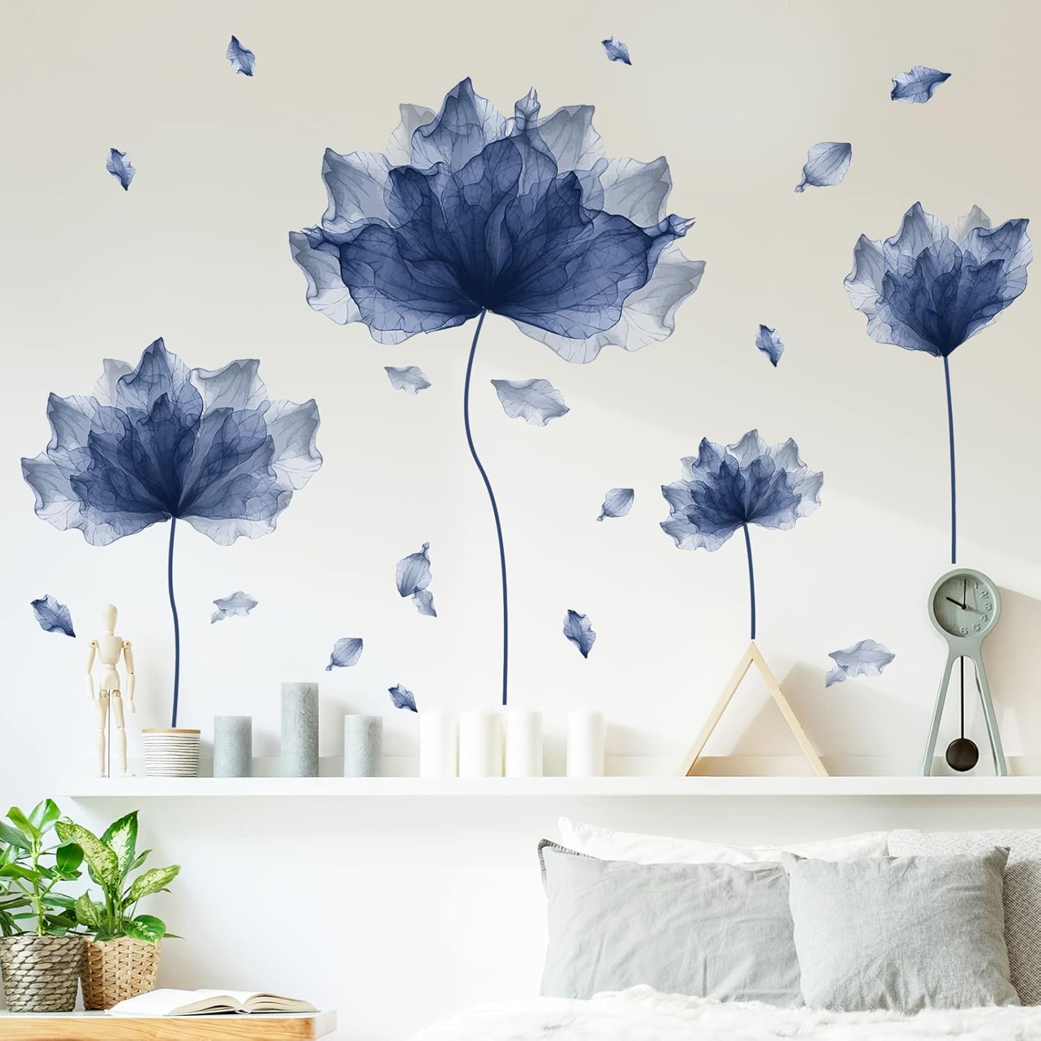 Calcomanías de pared de pétalos de flores enormes de 39.3 x 32.6 pulgadas, calcomanías de pared florales para sala de estar, calcomanías de pared