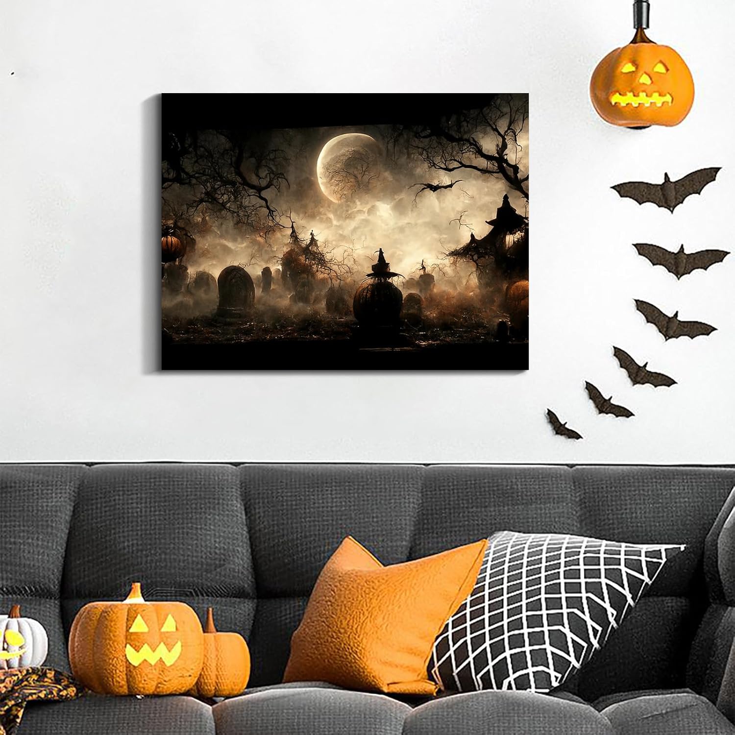 Denozer – Lienzo decorativo de pared de Halloween, imágenes de Halloween, decoración de pared, póster espeluznante de Halloween, espeluznante casa