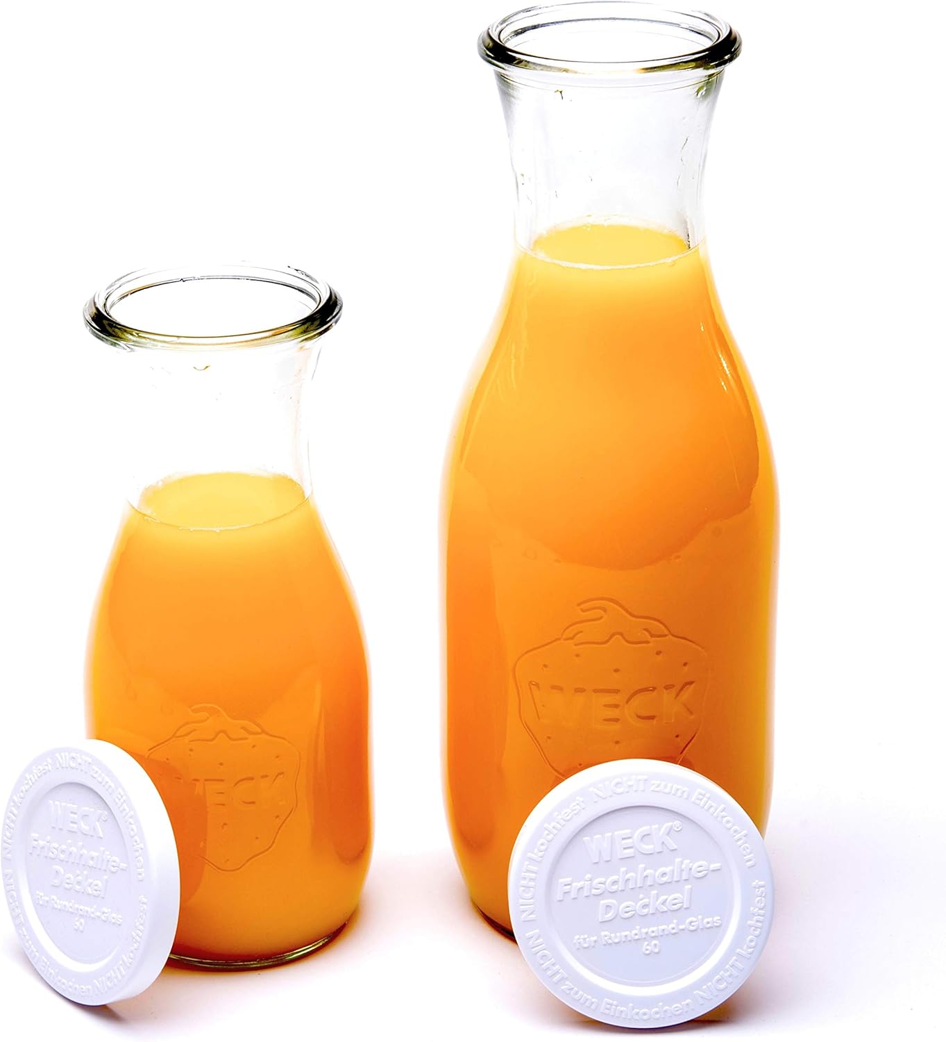 Weck Paquete combinado de tarros de jugo (1) 766 tarro de 1 litro (1) tarro 764 de 12 litros con tapas de vidrio, anillos de goma y abrazaderas de