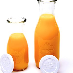 Weck Paquete combinado de tarros de jugo (1) 766 tarro de 1 litro (1) tarro 764 de 12 litros con tapas de vidrio, anillos de goma y abrazaderas de Weck Paquete combinado de tarros de jugo (1) 766 tarro de 1 litro (1) tarro 764 de 12 litros con tapas de vidrio, anillos de goma y abrazaderas de