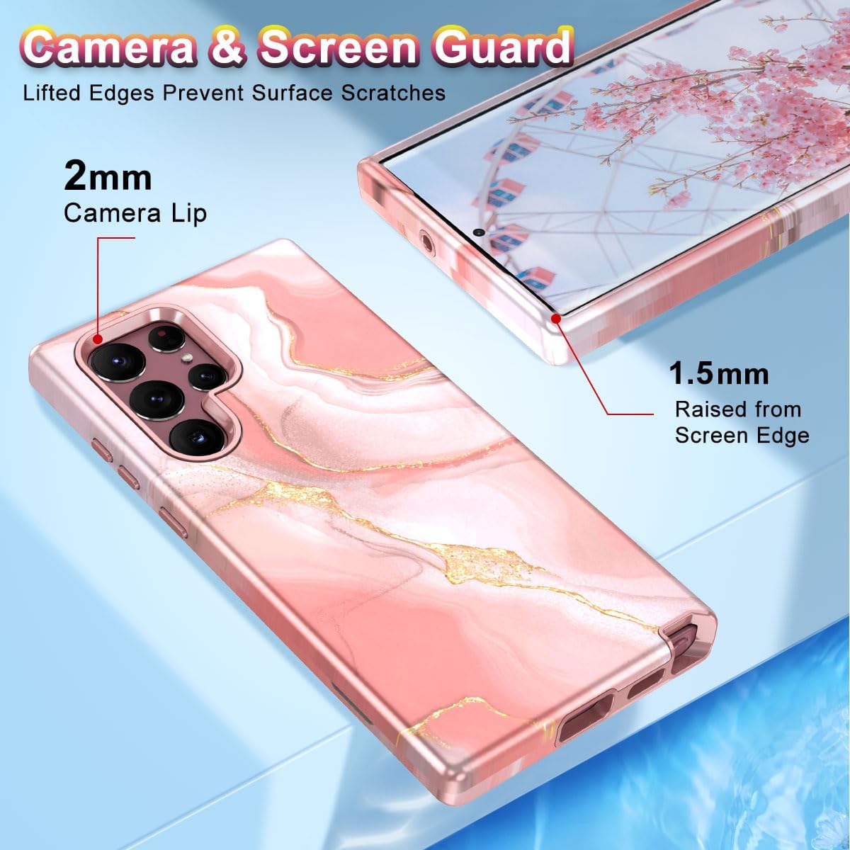 Btscase Funda para Samsung Galaxy S22 Ultra 5G, patrón de mármol 3 en 1, resistente a prueba de golpes, cuerpo completo, policarbonato duro y suave