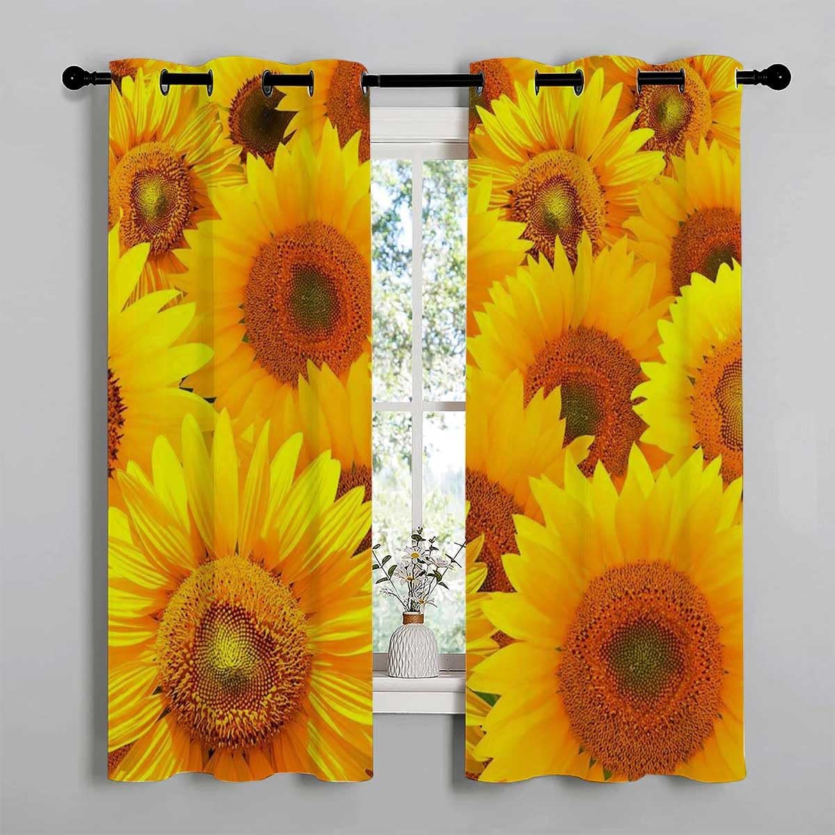 YANFENQI Cortinas para Habitacion Blackout Sunflower Grommet Short Door Curtains Tapestry Curtains 63Inch Width by 80Inch Length,2 Panels