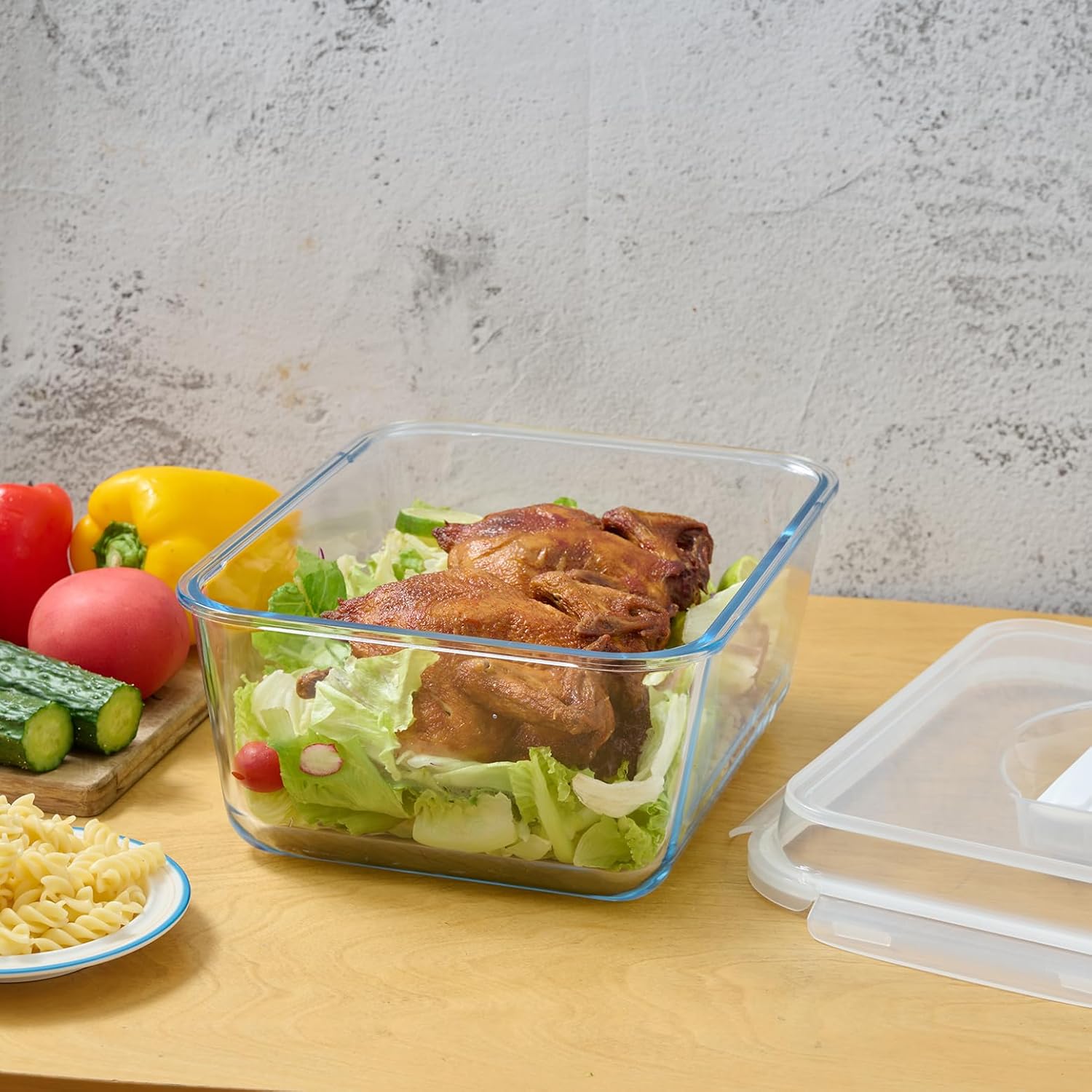 XXXXX-Large Recipiente práctico de vidrio con tapa de bloqueo, 220 onzas, sin BPA, vidrio de borosilicato, tamaño familiar, tamaño de fiesta, tapa