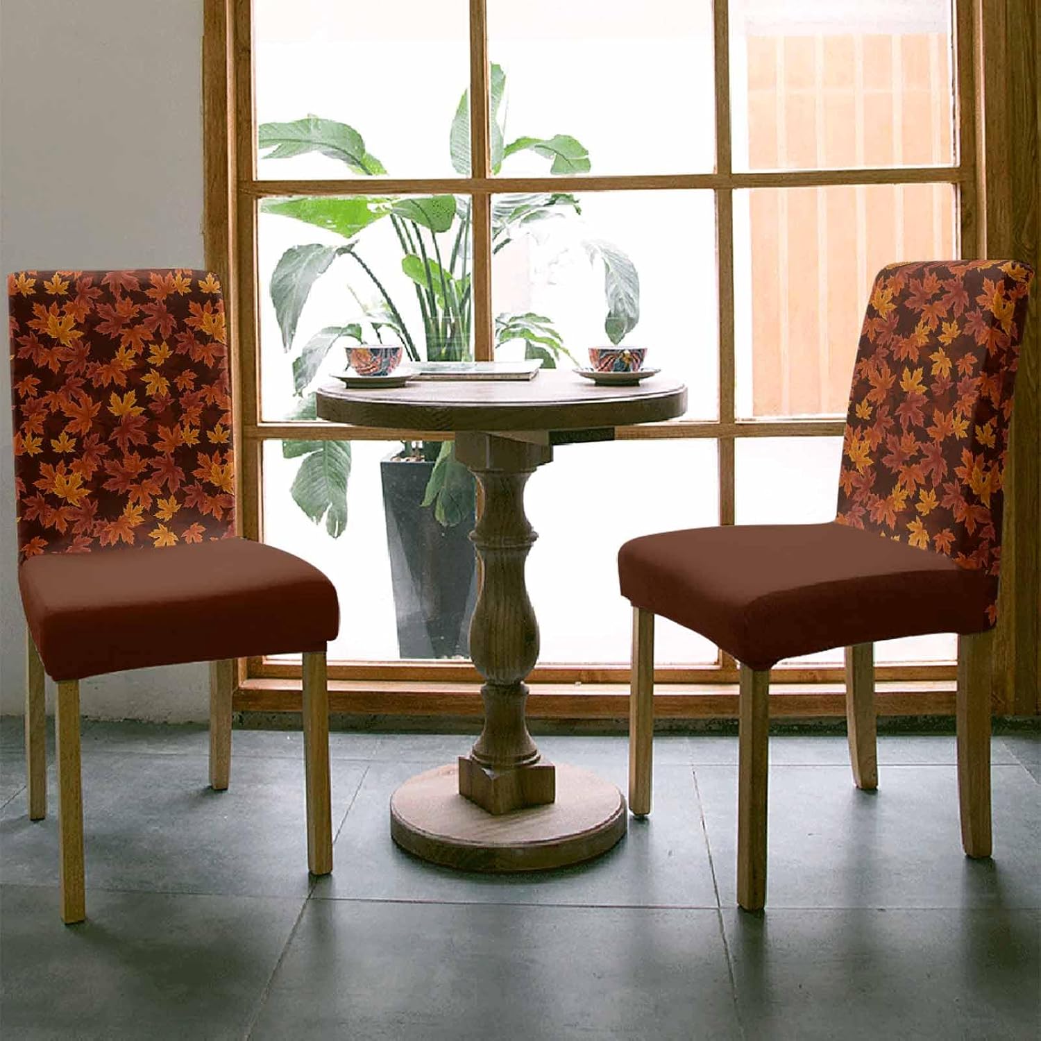 Juego de 8 fundas protectoras para sillas de comedor, diseño de hojas de arce naranja y Acción de Gracias, fundas protectoras para sillas Parsons
