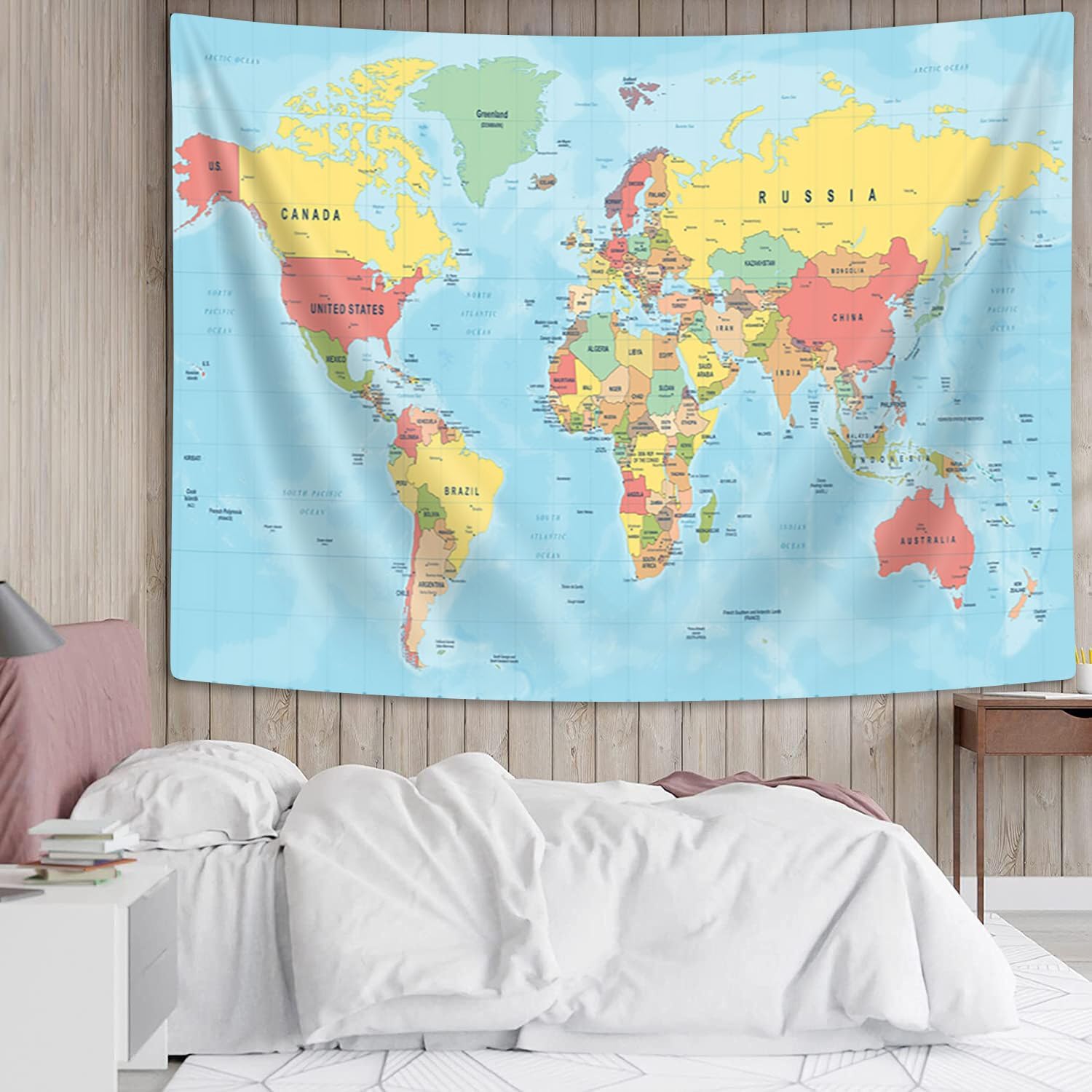 Tapiz de mapa del mundo, Asia Europa, topografía de la ciudad del sur, Estados Unidos, África, Japón, tapices educativos para niños, estudiantes,