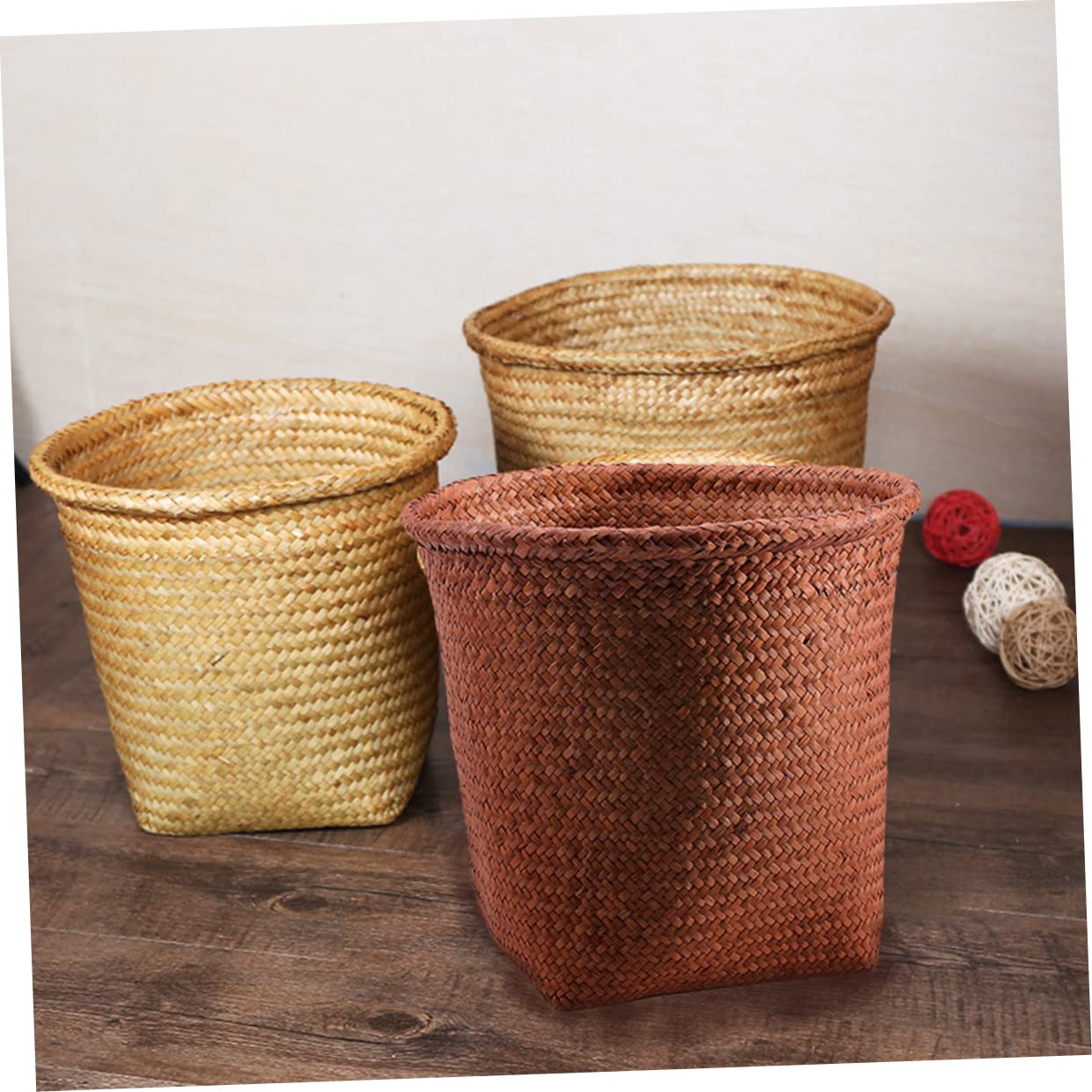HOOTNEE Cesta de almacenamiento de mimbre para papas y cebollas, cesta de lavandería, cesta de basura rosa, soporte para brochas de maquillaje,