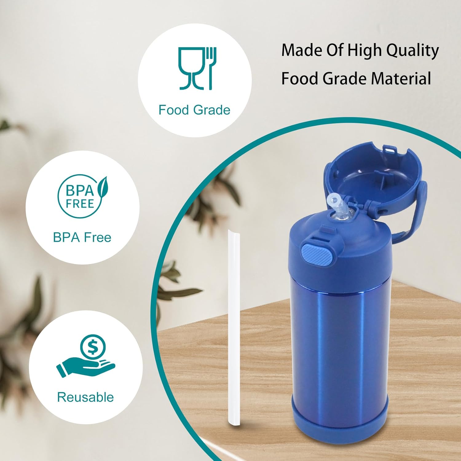 Pajitas de repuesto compatibles con Thermos Funtainer botella de agua de 12 onzas, sin BPA (paquete de 6)