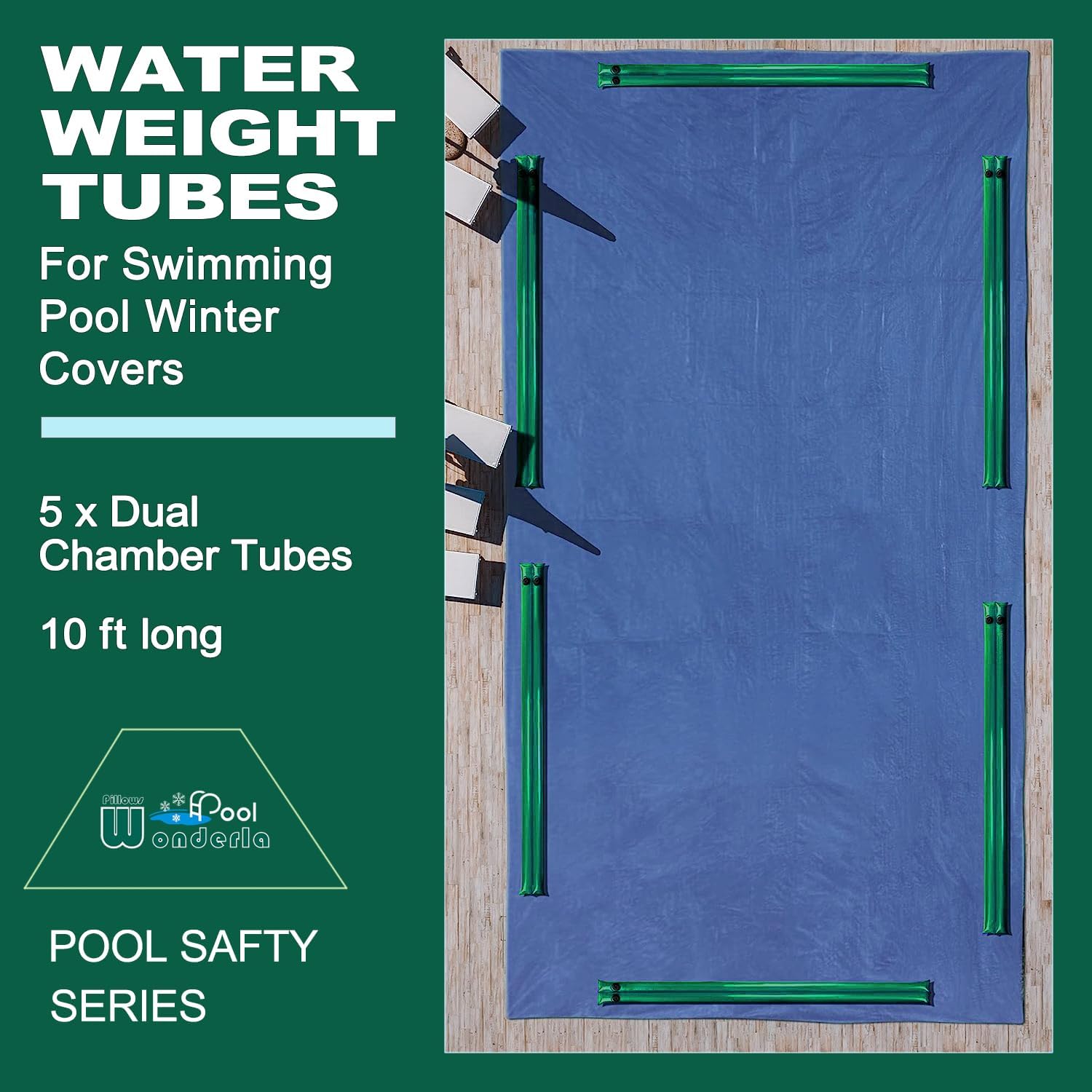 Wonderla Bolsas de agua para piscina (paquete de 5), tubos de agua de doble cámara súper duraderos de 10 pies, vinilo de 0.016 in (calibre 27)