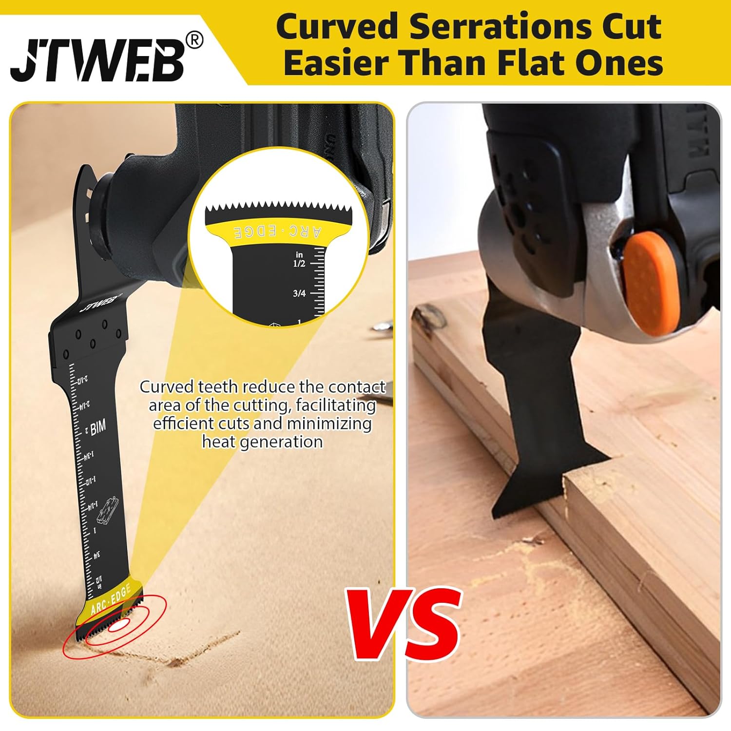 JTWEB 5 cuchillas multiherramienta extralargas, cuchillas bimetálicas con borde de arco para metal, clavos y madera. Hojas de sierra oscilantes para